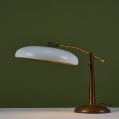 Brass Swing-Arm Table Lamp with Enamel Shade, Mid-20th Century Design