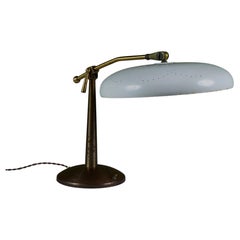 Brass Swing-Arm Table Lamp with Enamel Shade, Mid-20th Century Design