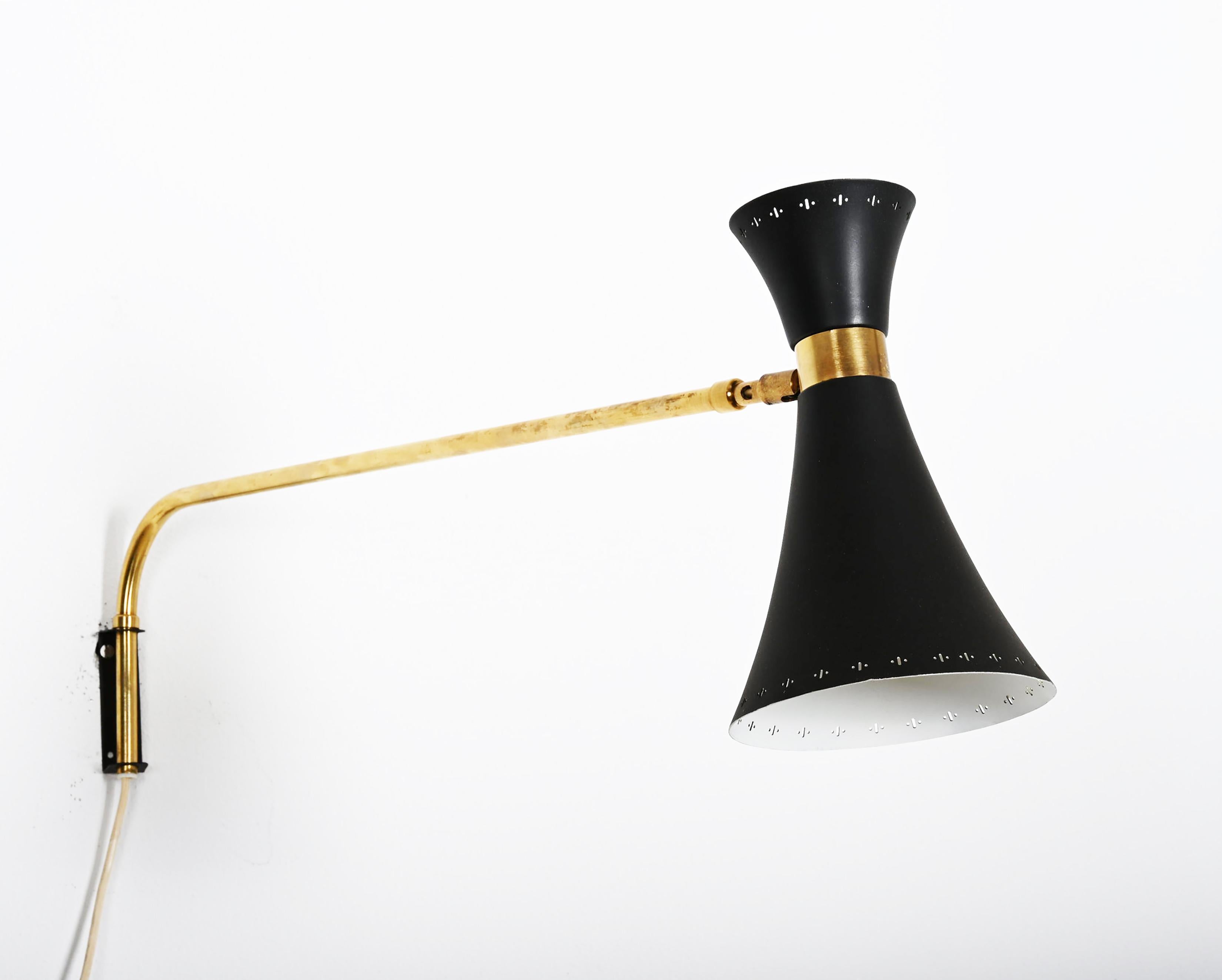 Mid-Century Modern Brass Swivel Mounted Wall Lamp by EWA For Sale