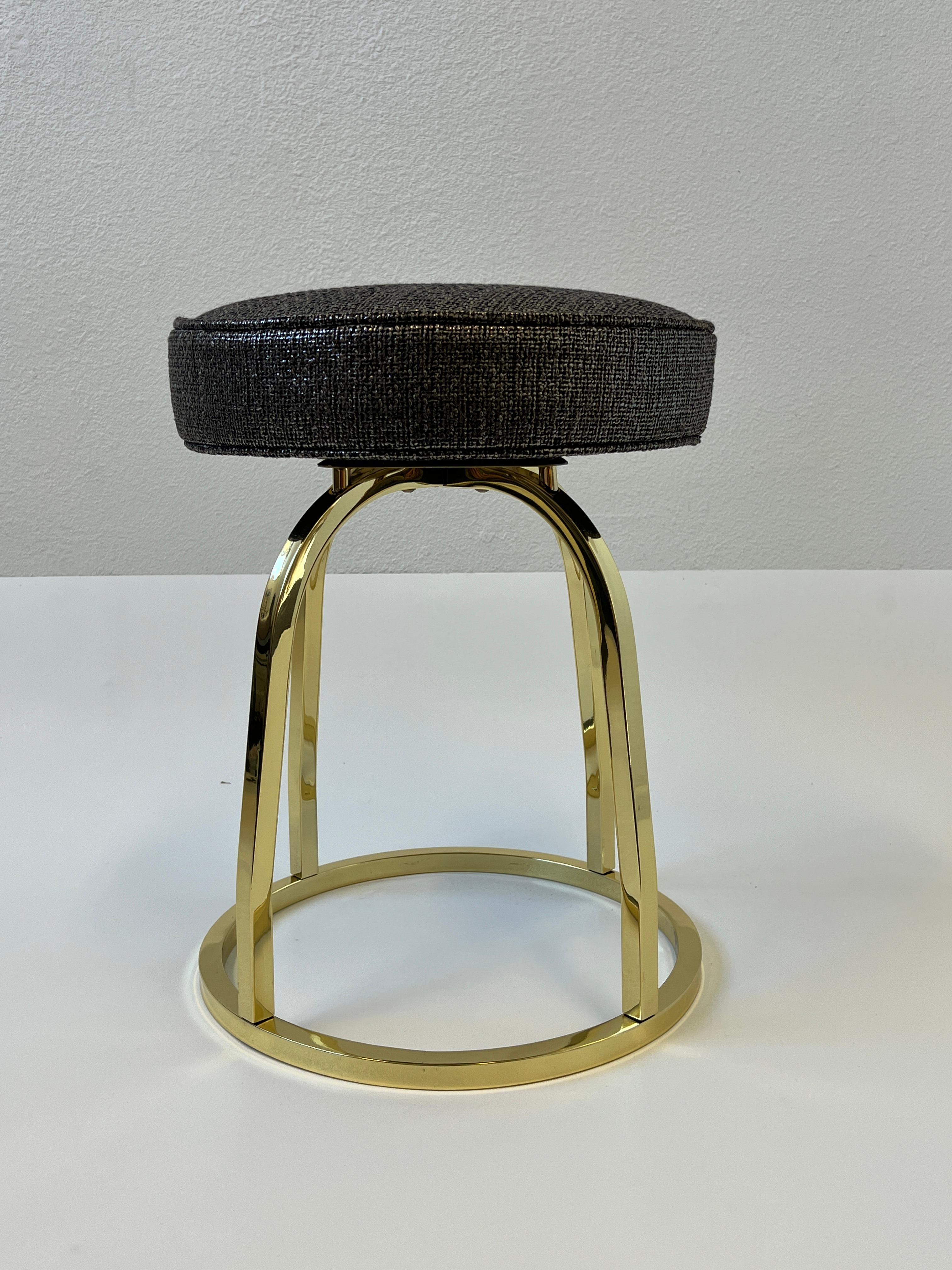 Polished Brass Swivel Vanity Stool in the Manner of Charles Hollis Jones For Sale