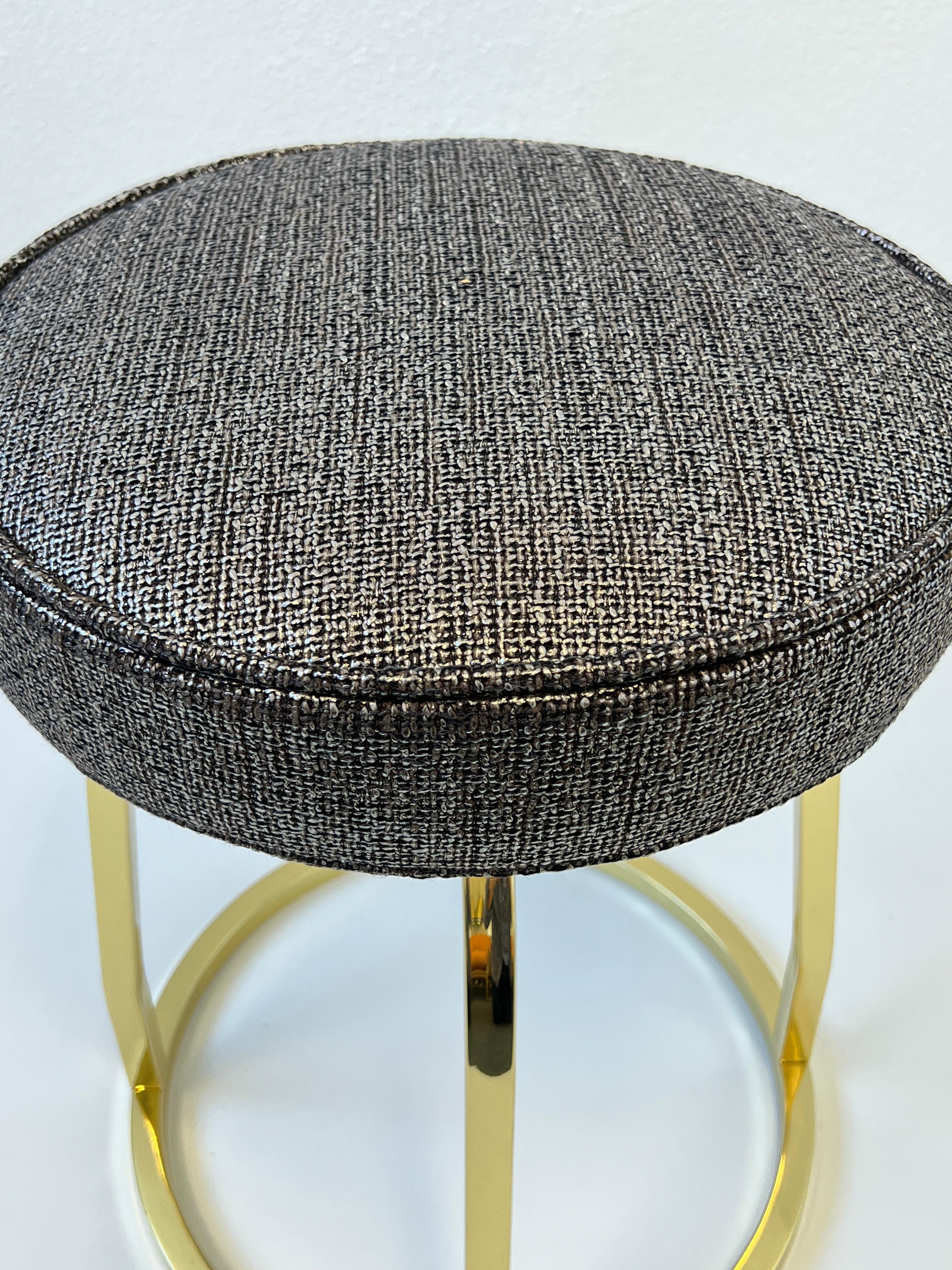 Brass Swivel Vanity Stool in the Manner of Charles Hollis Jones In Excellent Condition For Sale In Palm Springs, CA