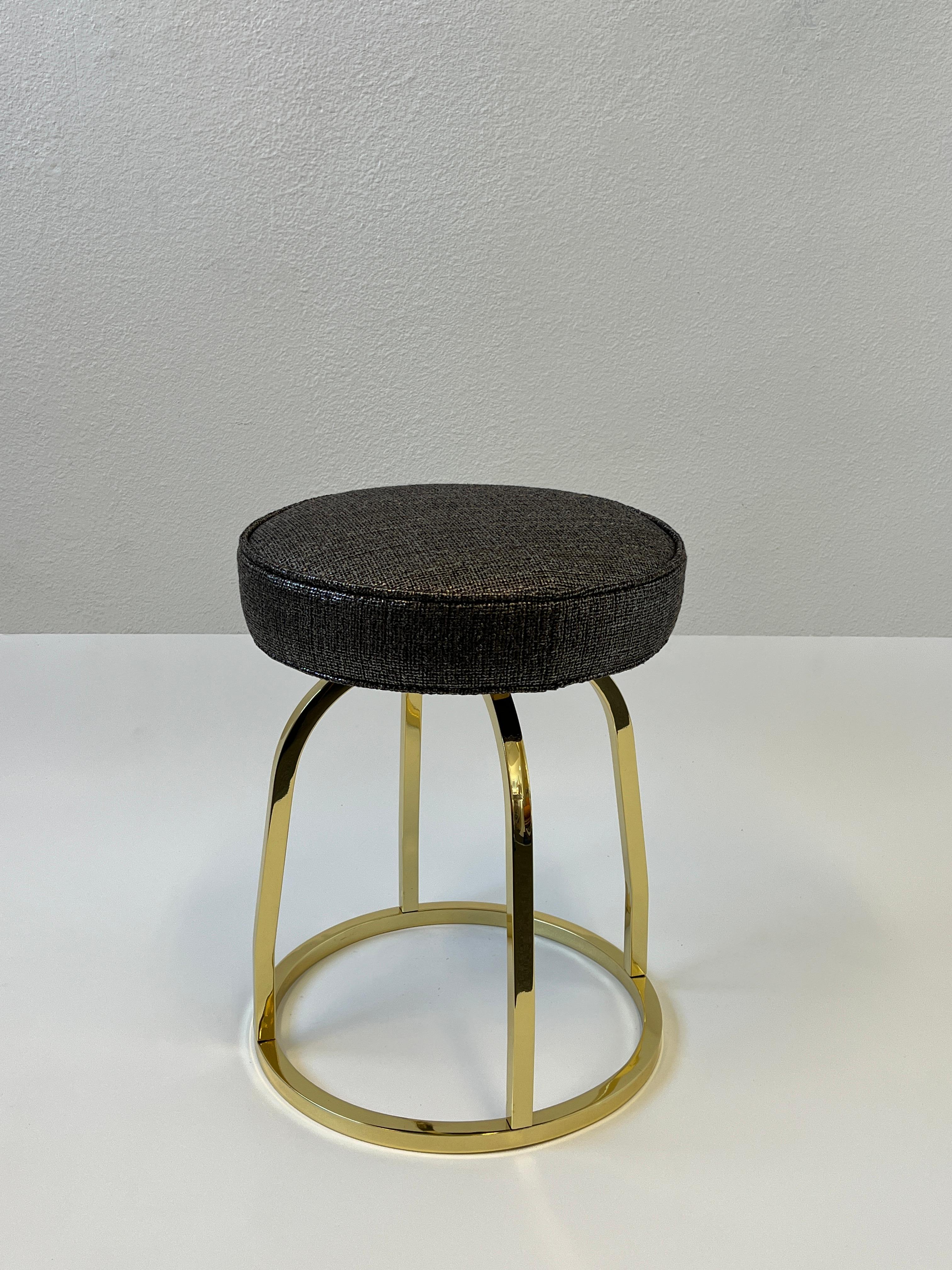 Late 20th Century Brass Swivel Vanity Stool in the Manner of Charles Hollis Jones For Sale