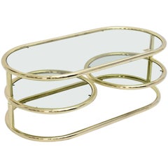 Brass Swiveling Vintage Coffee Table Green Smoked Glass Plates by Morex 1970s