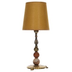 Brass Table Lamp 1940s. Attractive Brass Table Light with Stones, Shade Included
