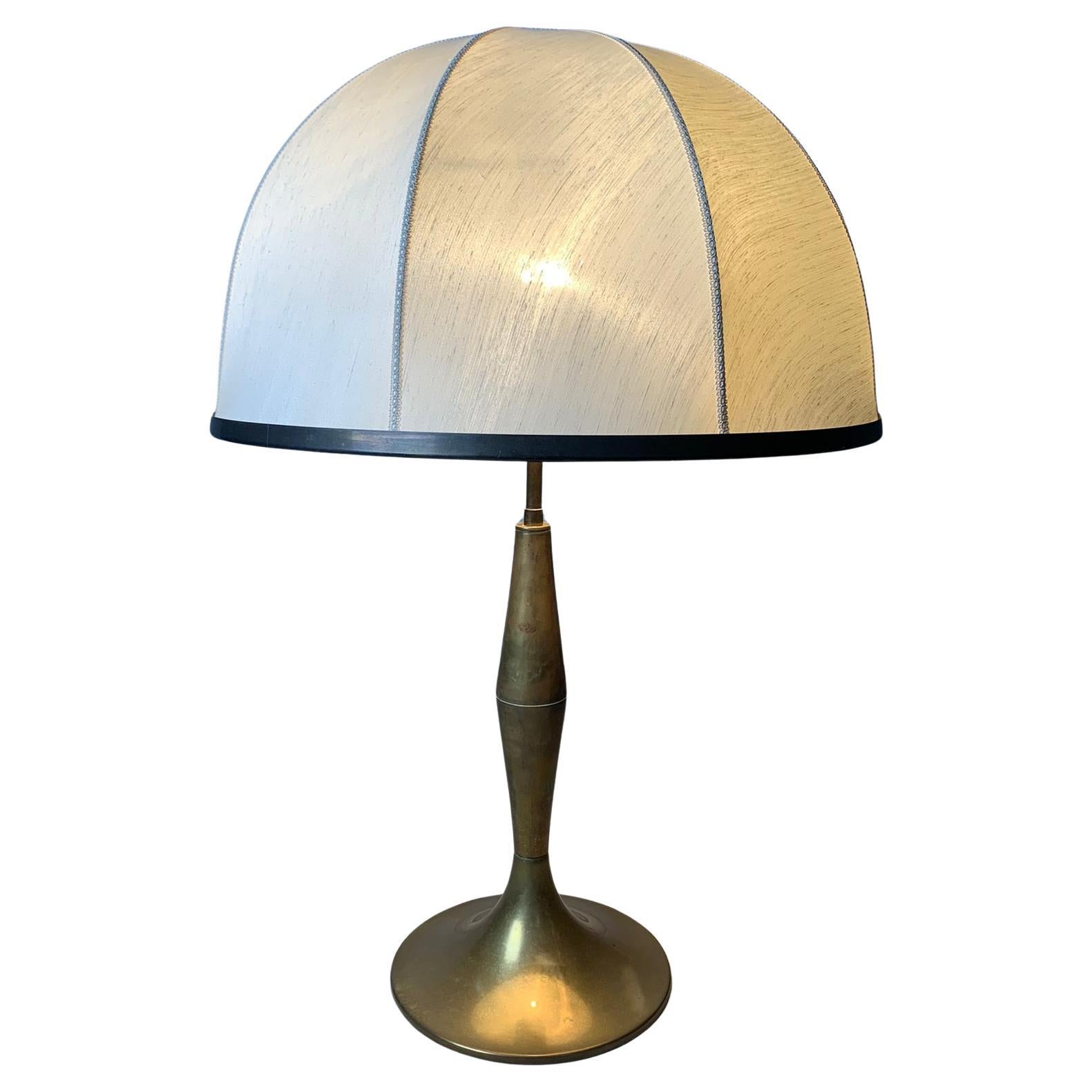 Brass table lamp and fabric lampshade, 1950s, italy. in vendita