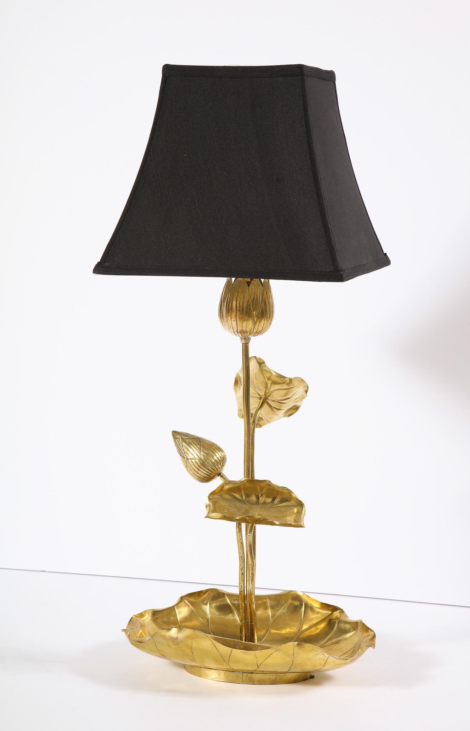 Decorative brass water lily table lamp, Italy, circa 1950.