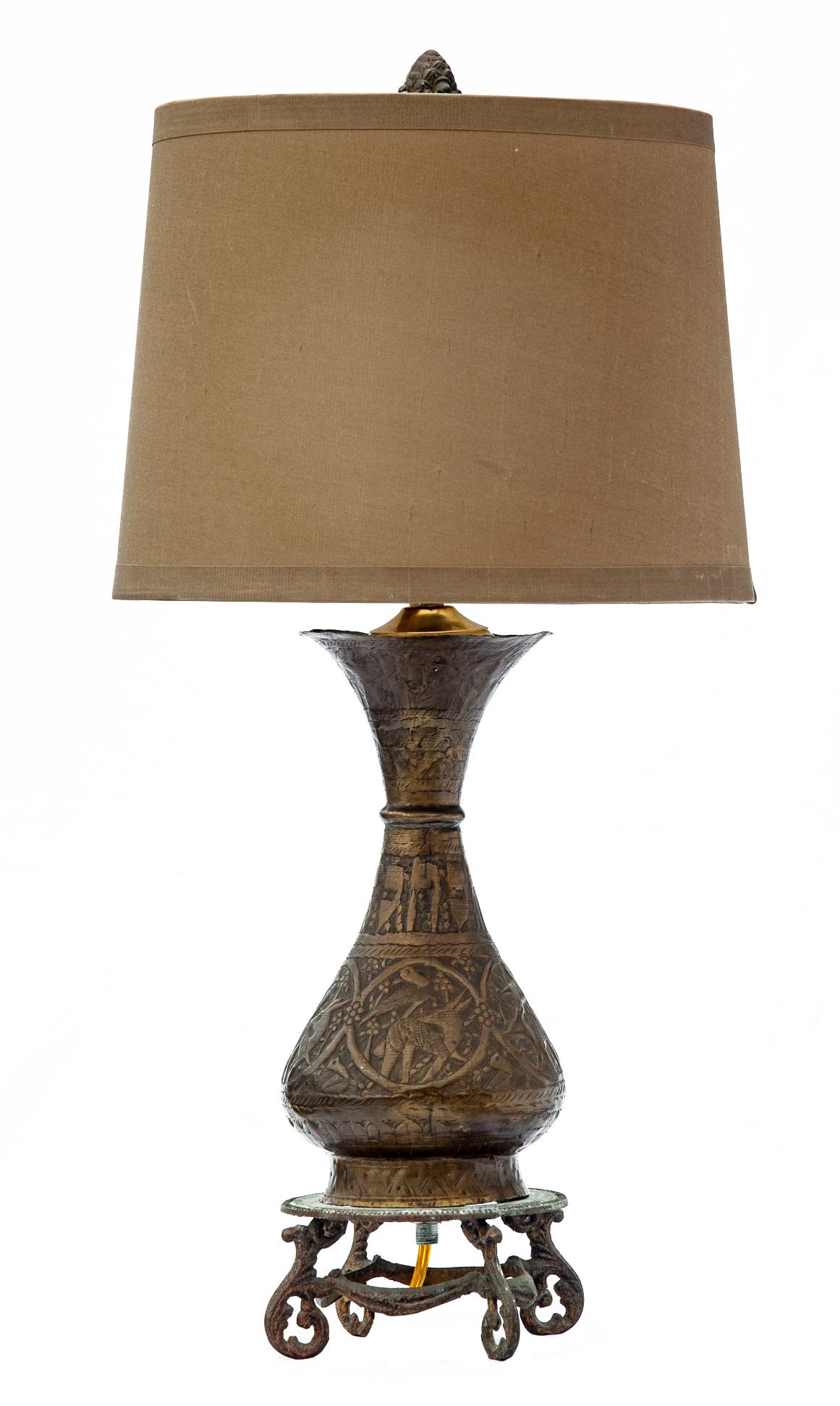 Turkish Brass Table Lamp Curved Leg Pedestal