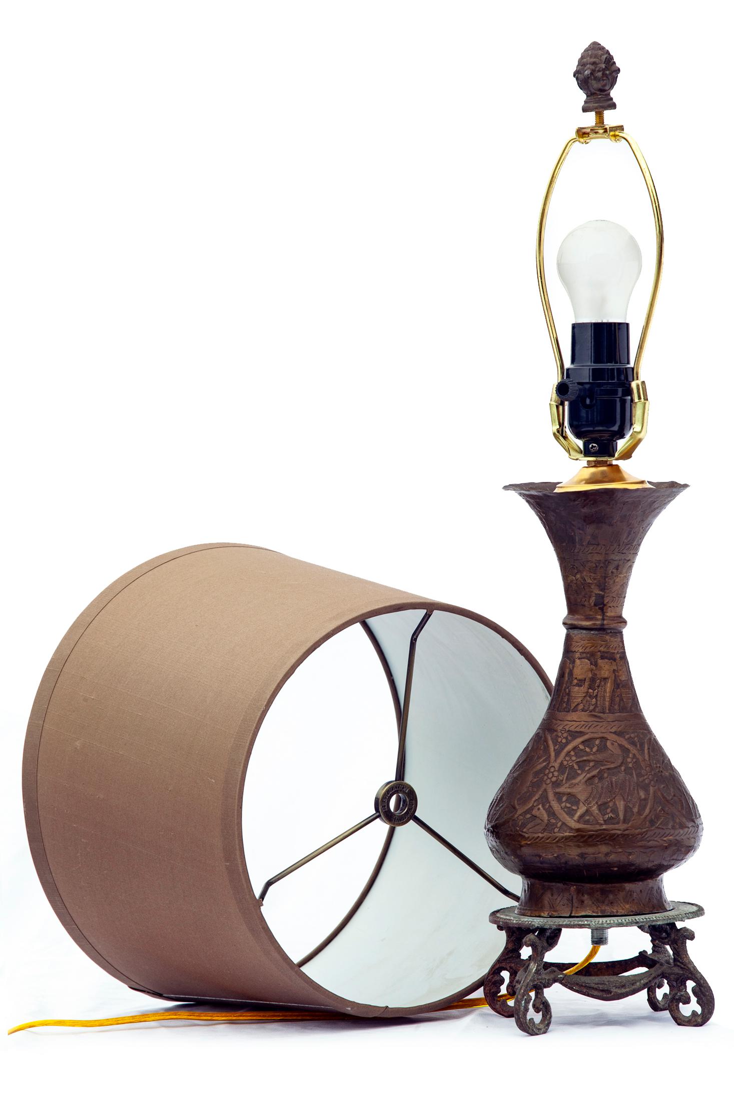 Hand-Crafted Brass Table Lamp Curved Leg Pedestal