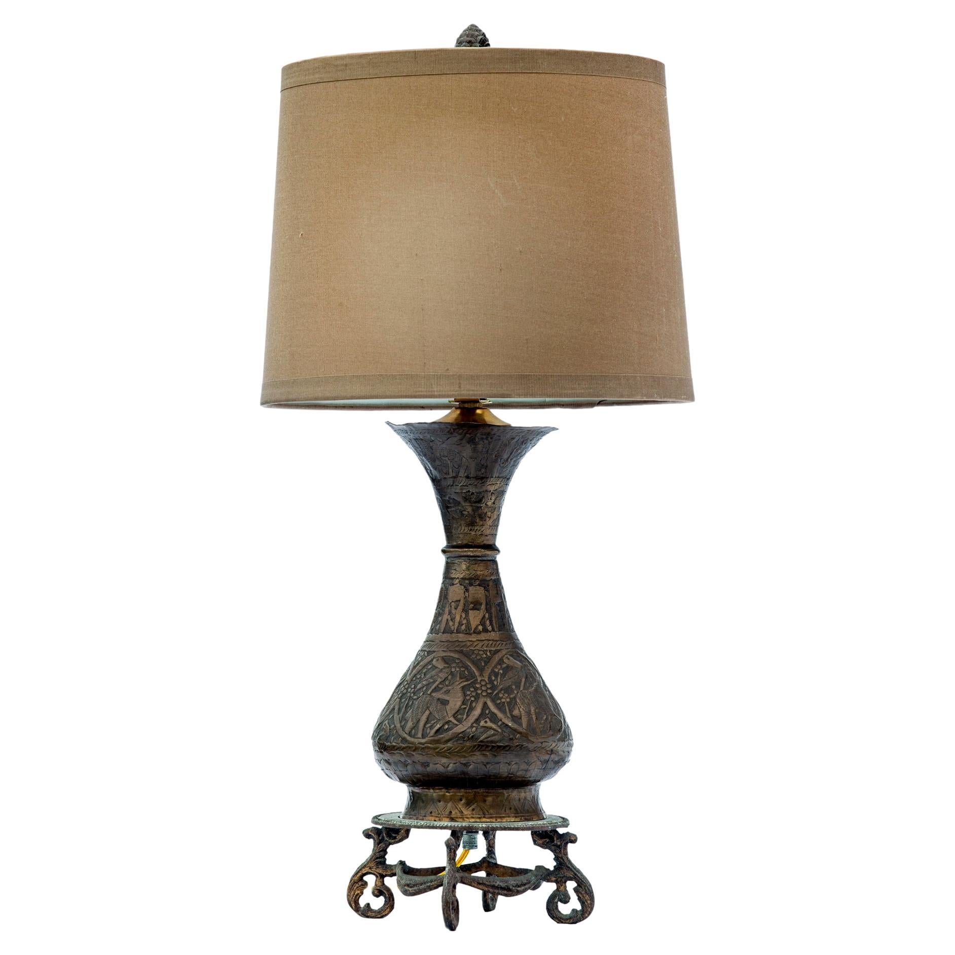 Brass Table Lamp Curved Leg Pedestal