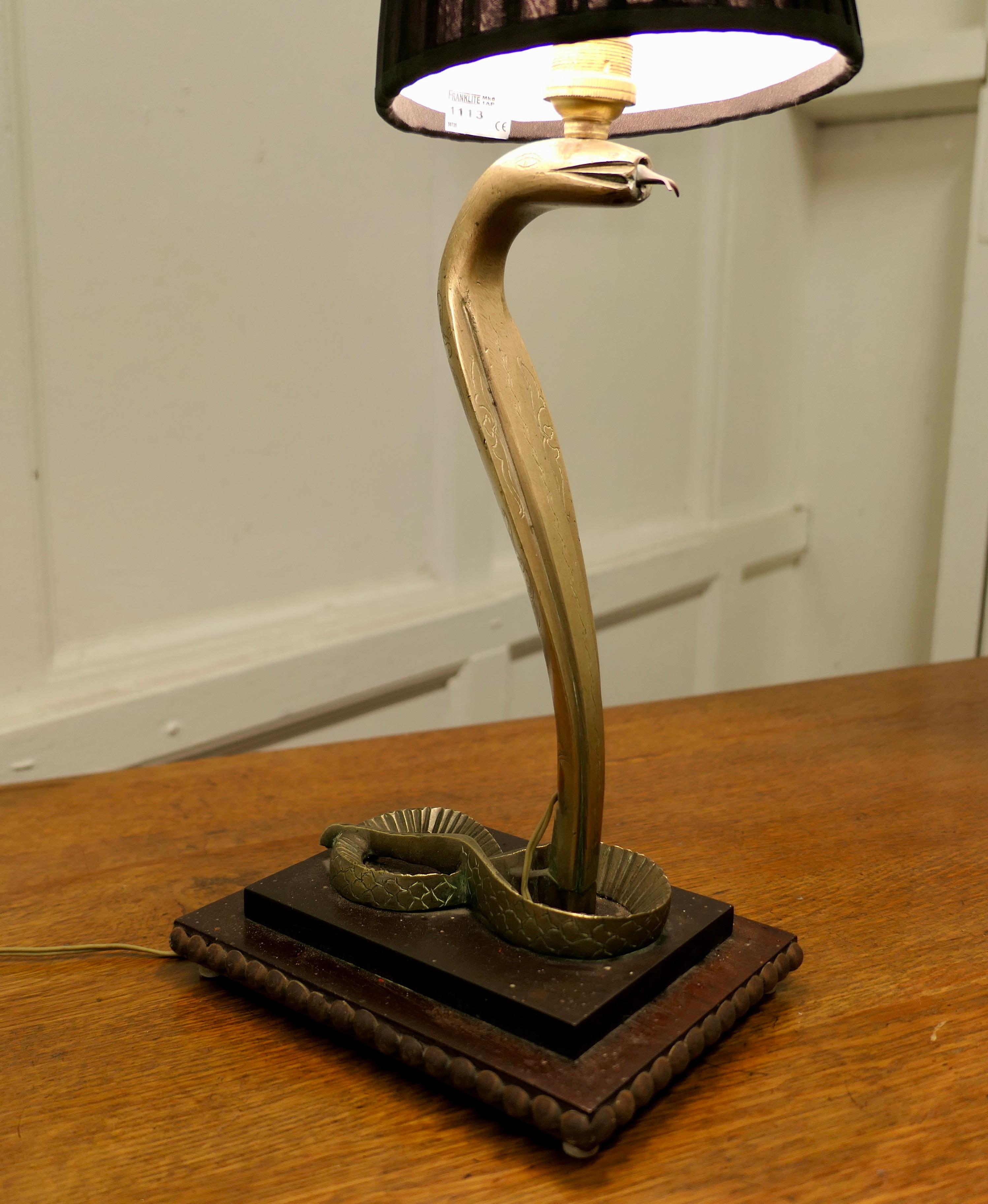 Art Deco Brass Table Lamp in the Form of a Hissing King Cobra