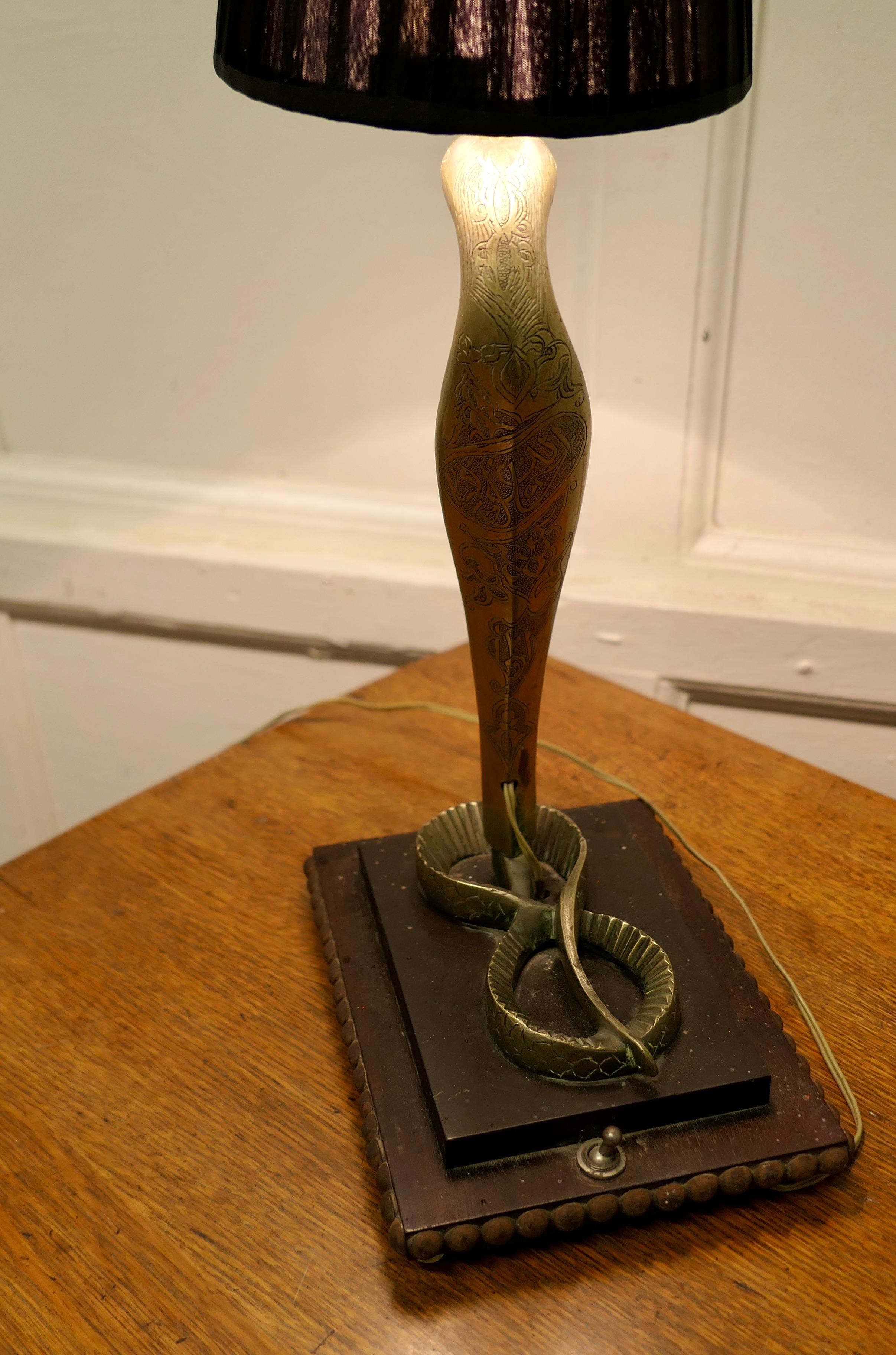 Brass Table Lamp in the Form of a Hissing King Cobra 2