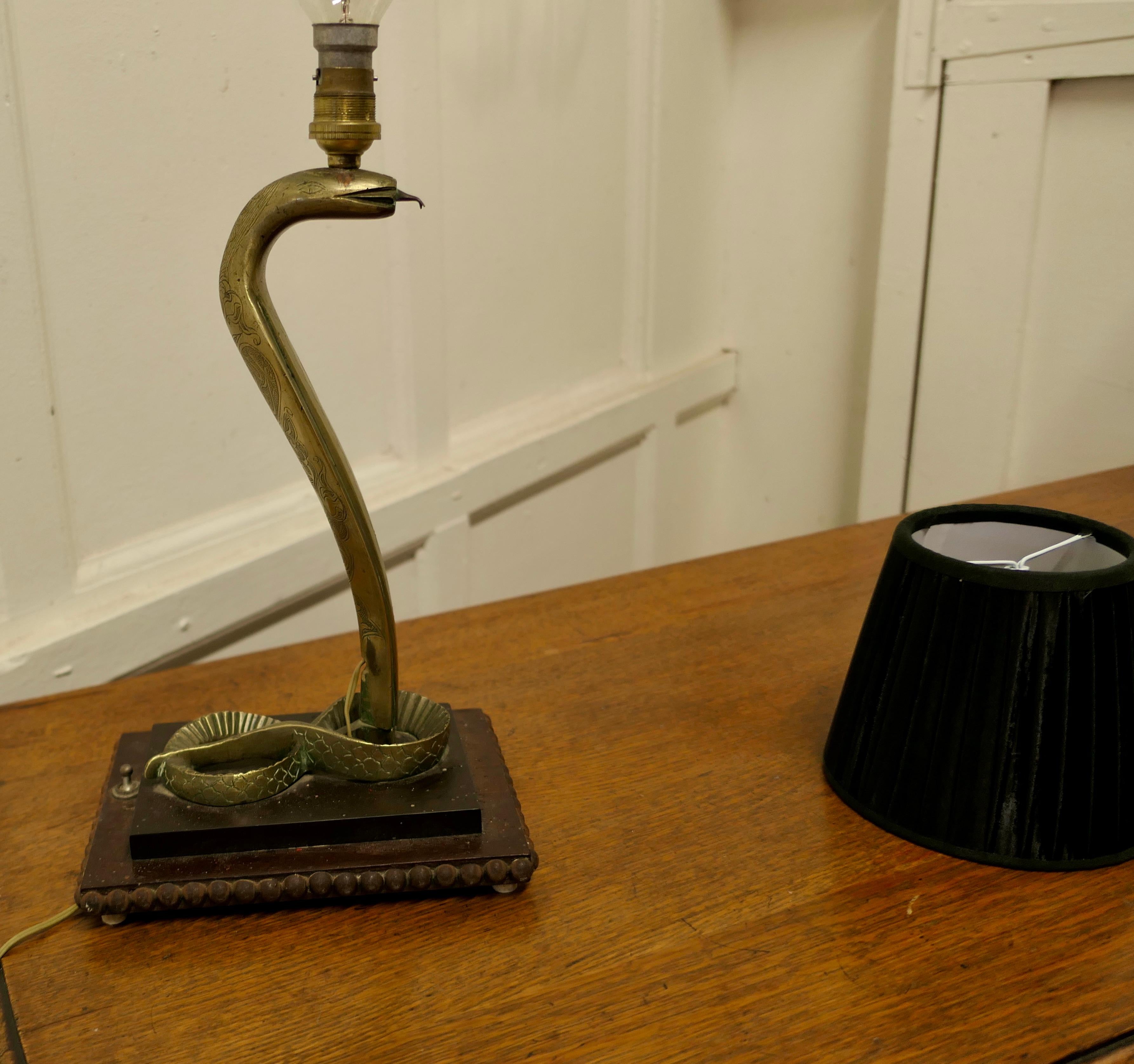 Brass Table Lamp in the Form of a Hissing King Cobra 3