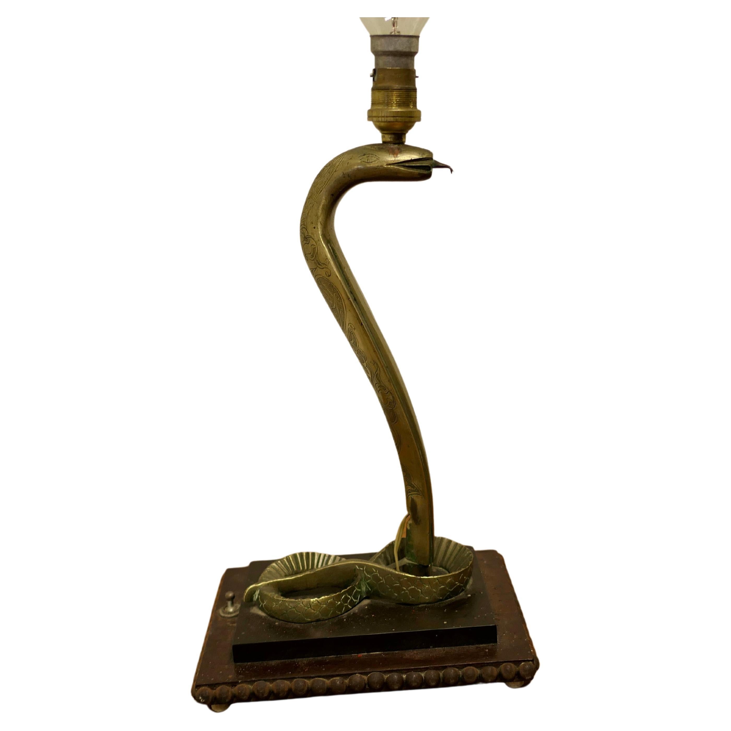 Brass Table Lamp in the Form of a Hissing King Cobra
