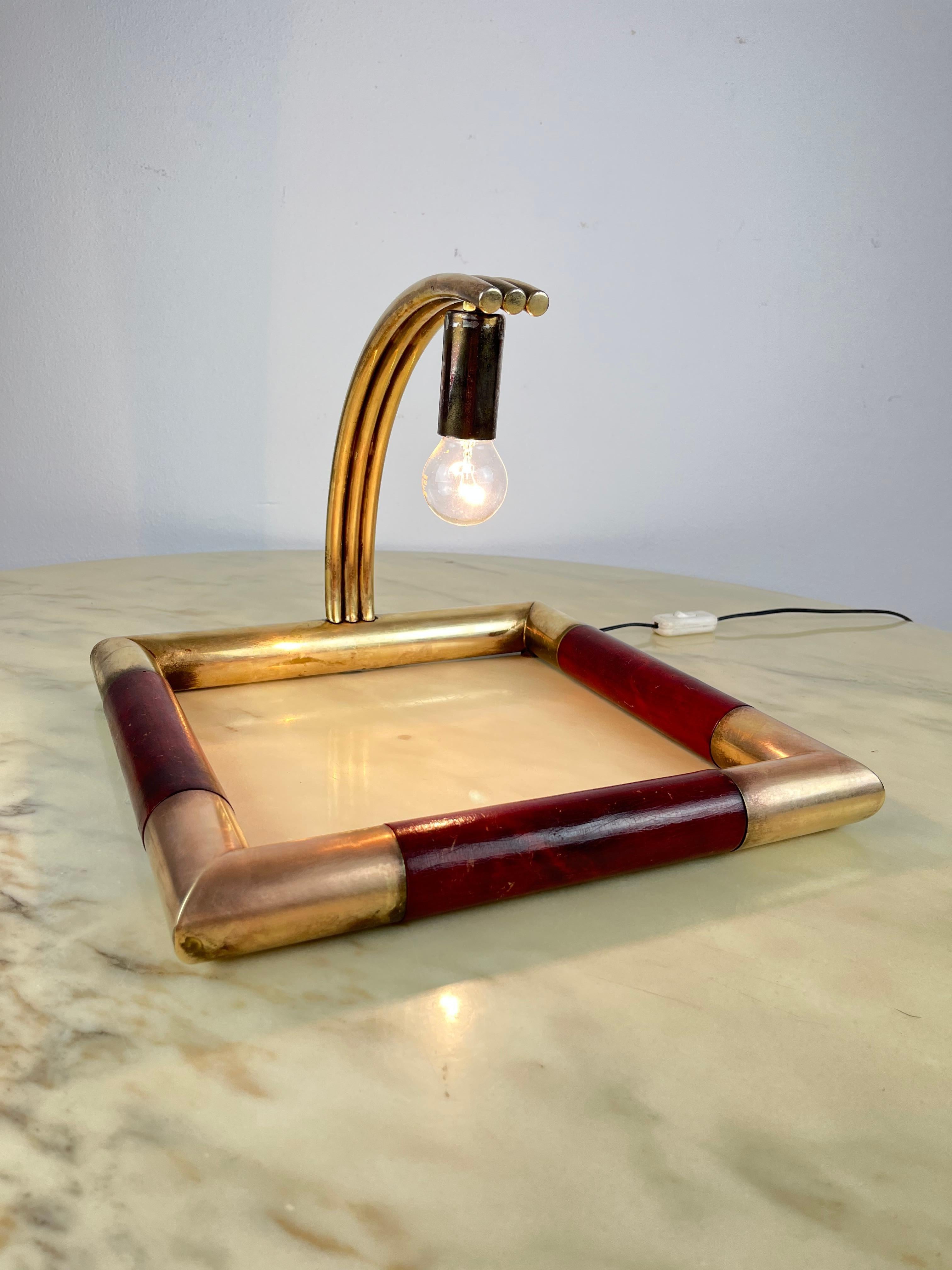 Brass Table Lamp in the Style of Tommaso Barbi Italian Design 1970s 3