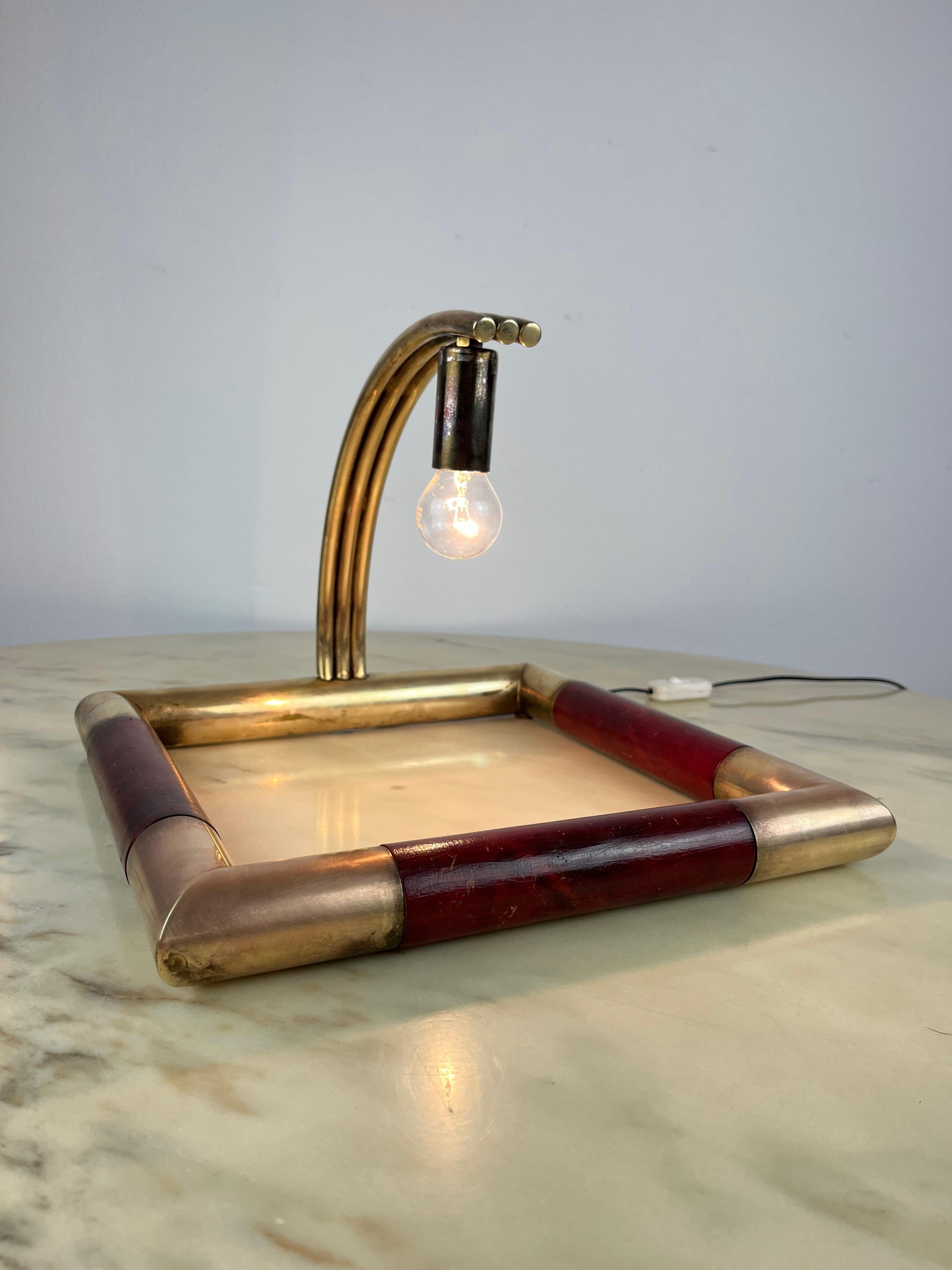 Brass Table Lamp in the Style of Tommaso Barbi Italian Design 1970s 4