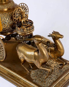 Brass Table Lamp - Lampshade - Silk Gold Thread - Shiva - Period: 20th Century