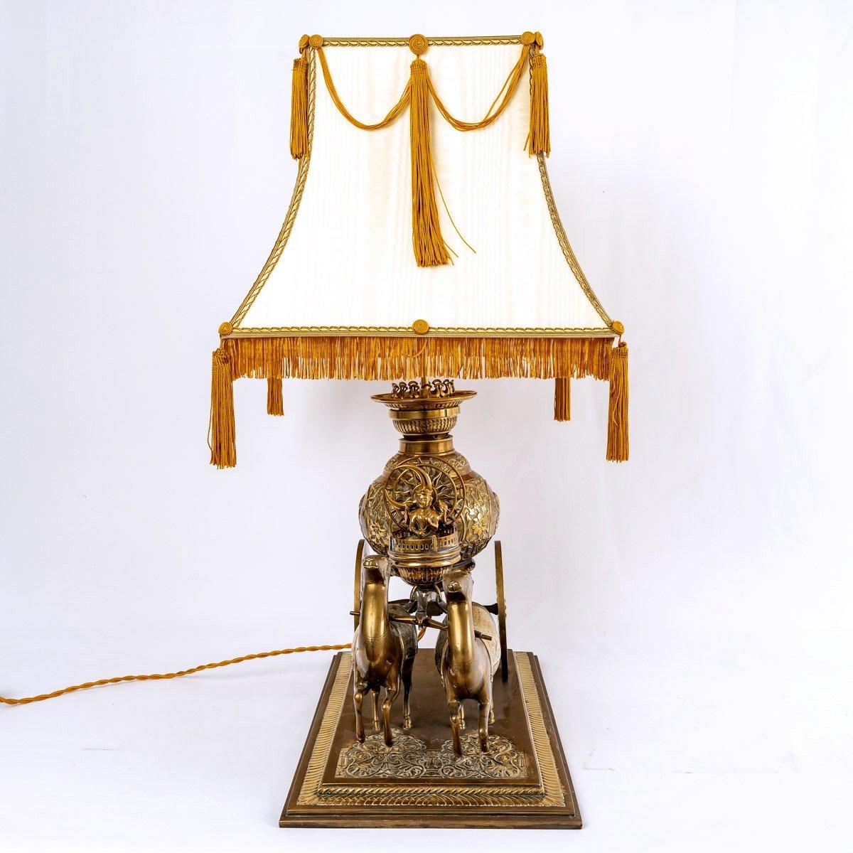 Other Brass Table Lamp - Lampshade - Silk Gold Thread - Shiva - Period: 20th Century For Sale