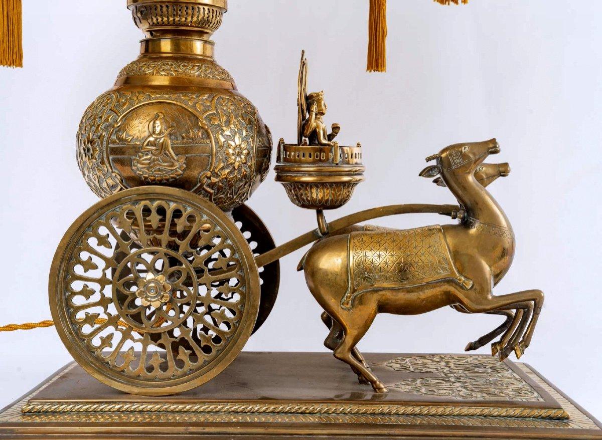 Brass Table Lamp - Lampshade - Silk Gold Thread - Shiva - Period: 20th Century In Excellent Condition For Sale In CRÉTEIL, FR