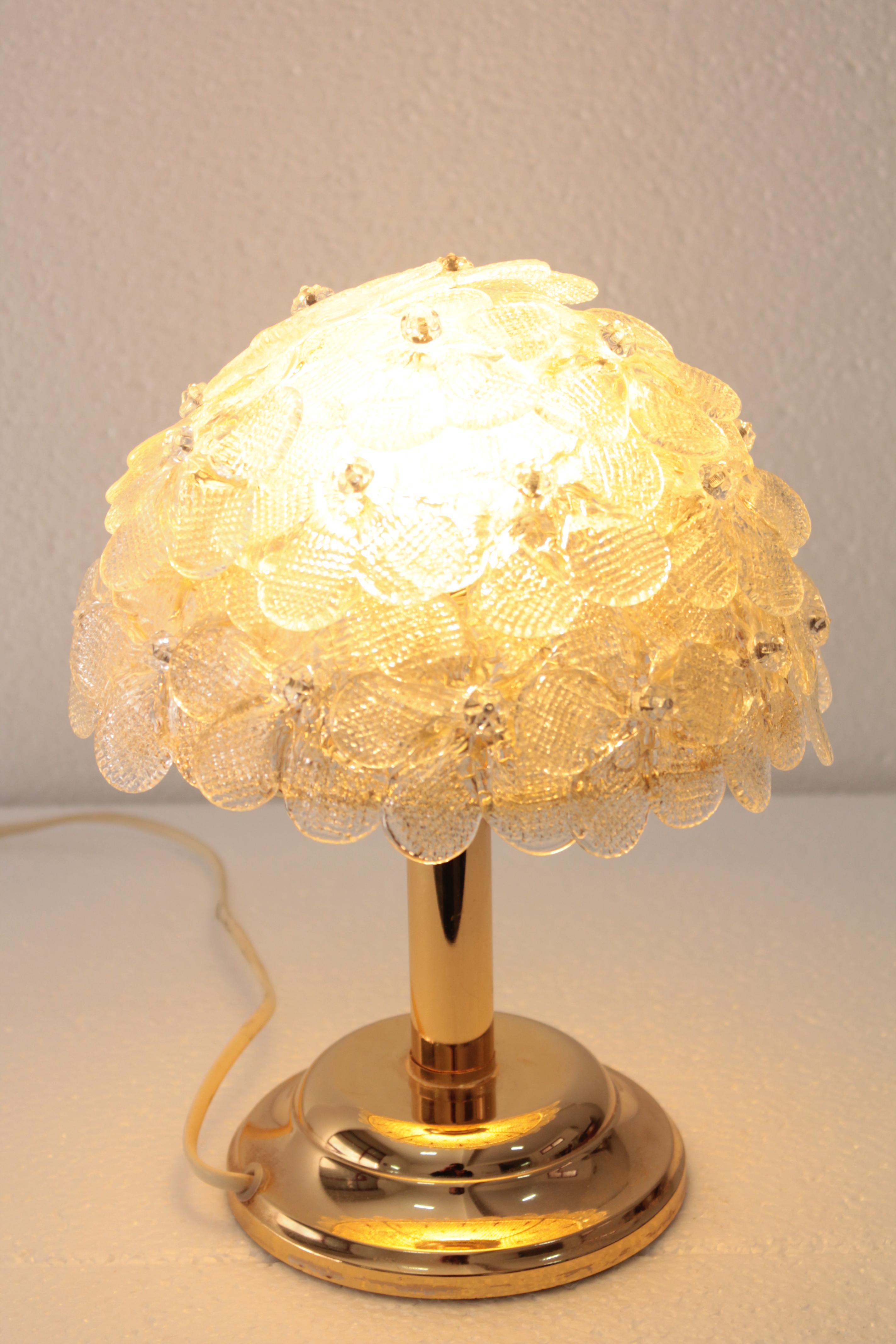 Space Age Brass Table Lamp Murano Glass Flowers Seguso, 1970s For Sale
