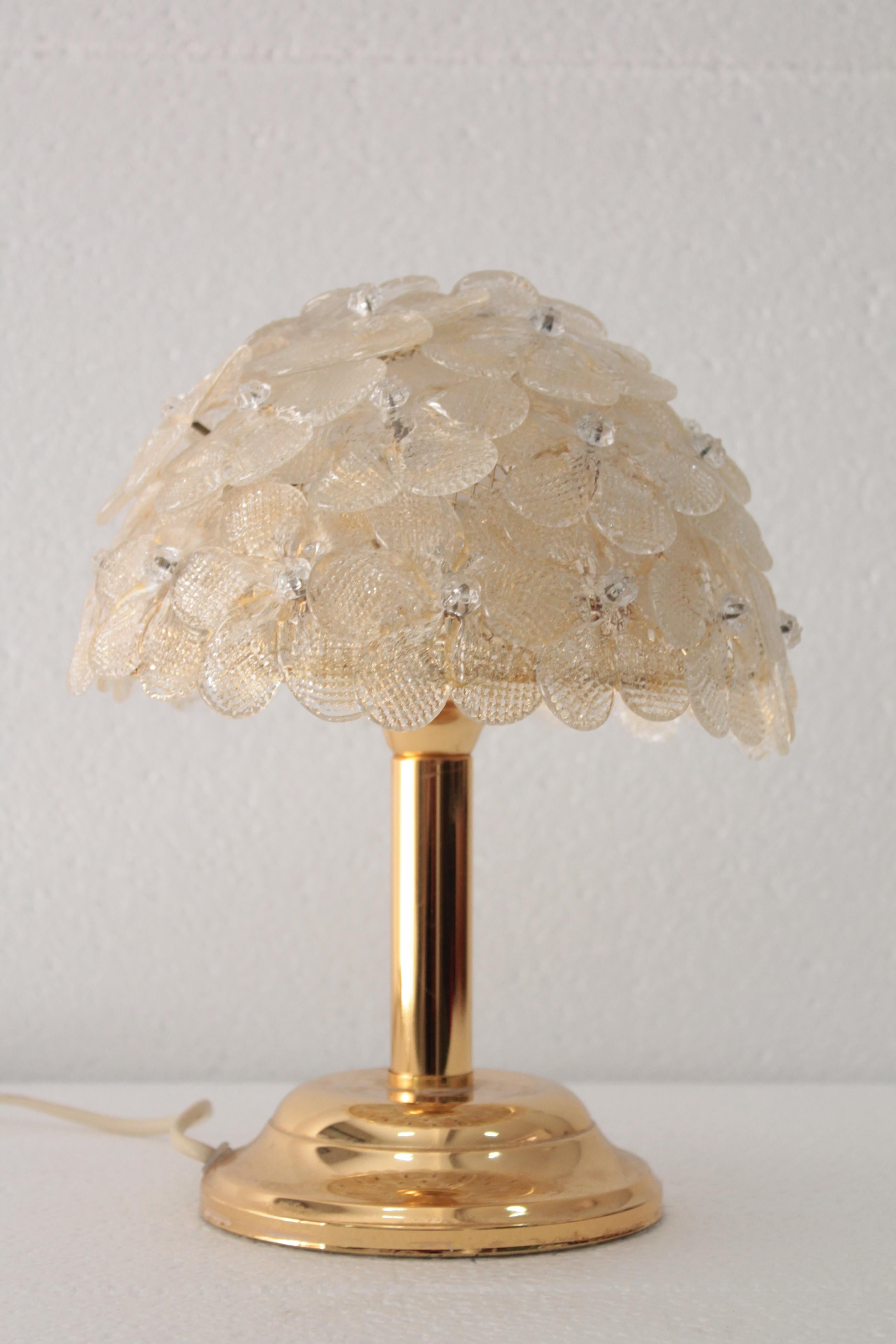 Italian Brass Table Lamp Murano Glass Flowers Seguso, 1970s For Sale
