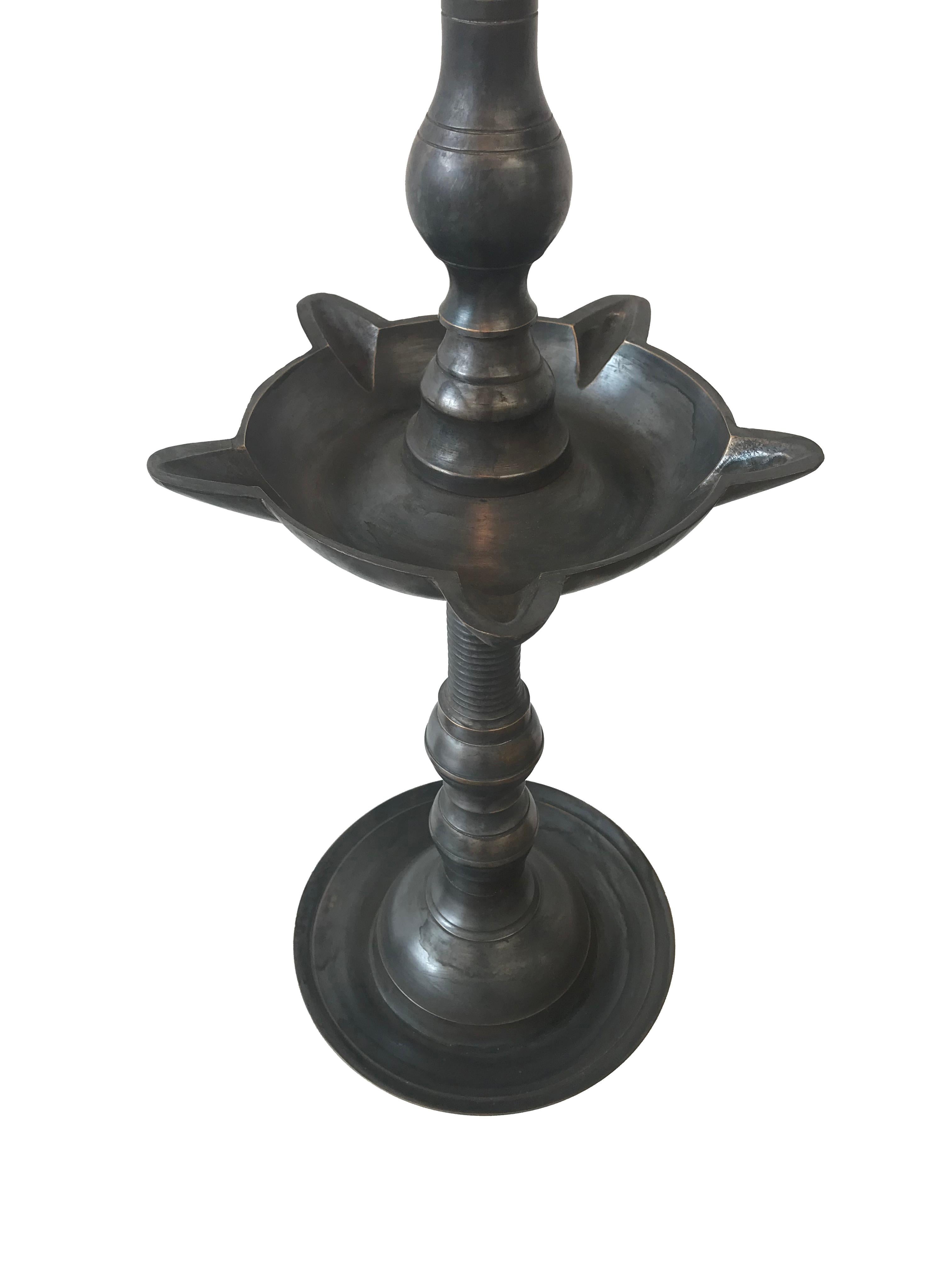 Bronzed Brass Table Lamp - Oil Lamp Conversion For Sale