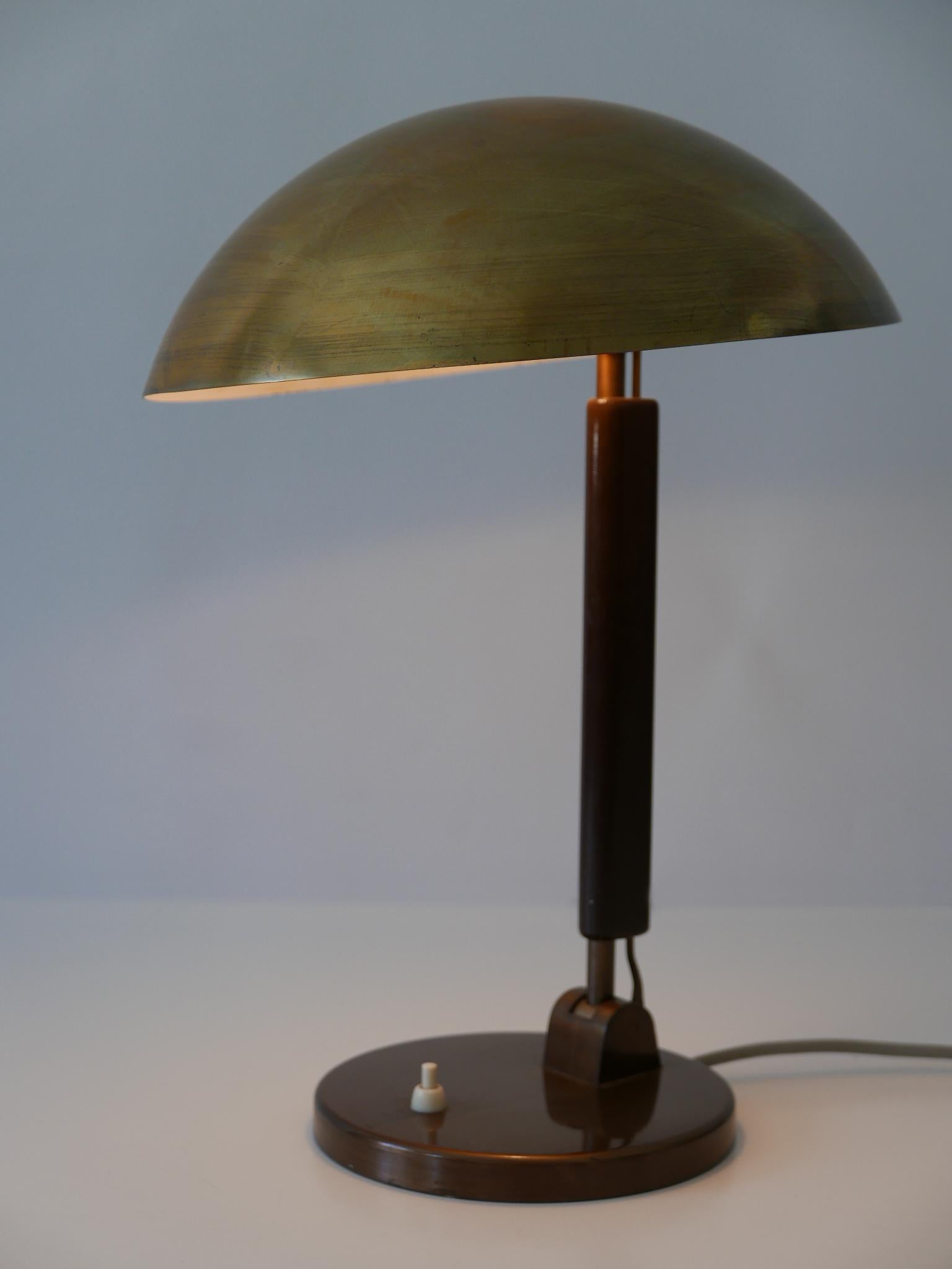 Wood Brass Table Lamp or Desk Light by Karl Trabert for BAG Turgi, 1930s, Switzerland