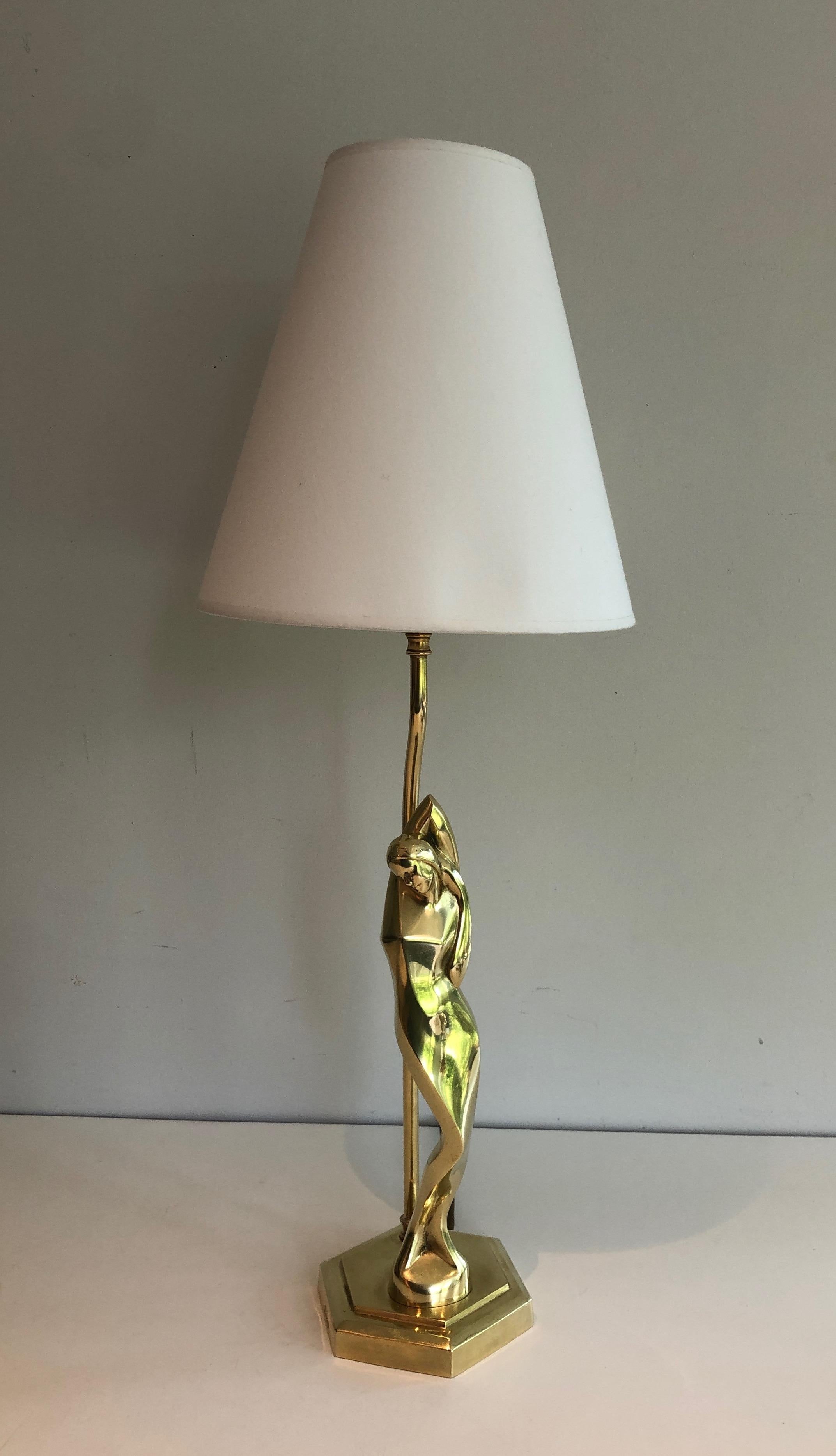 Brass Table Lamp Representing a Stylished Woman For Sale 6