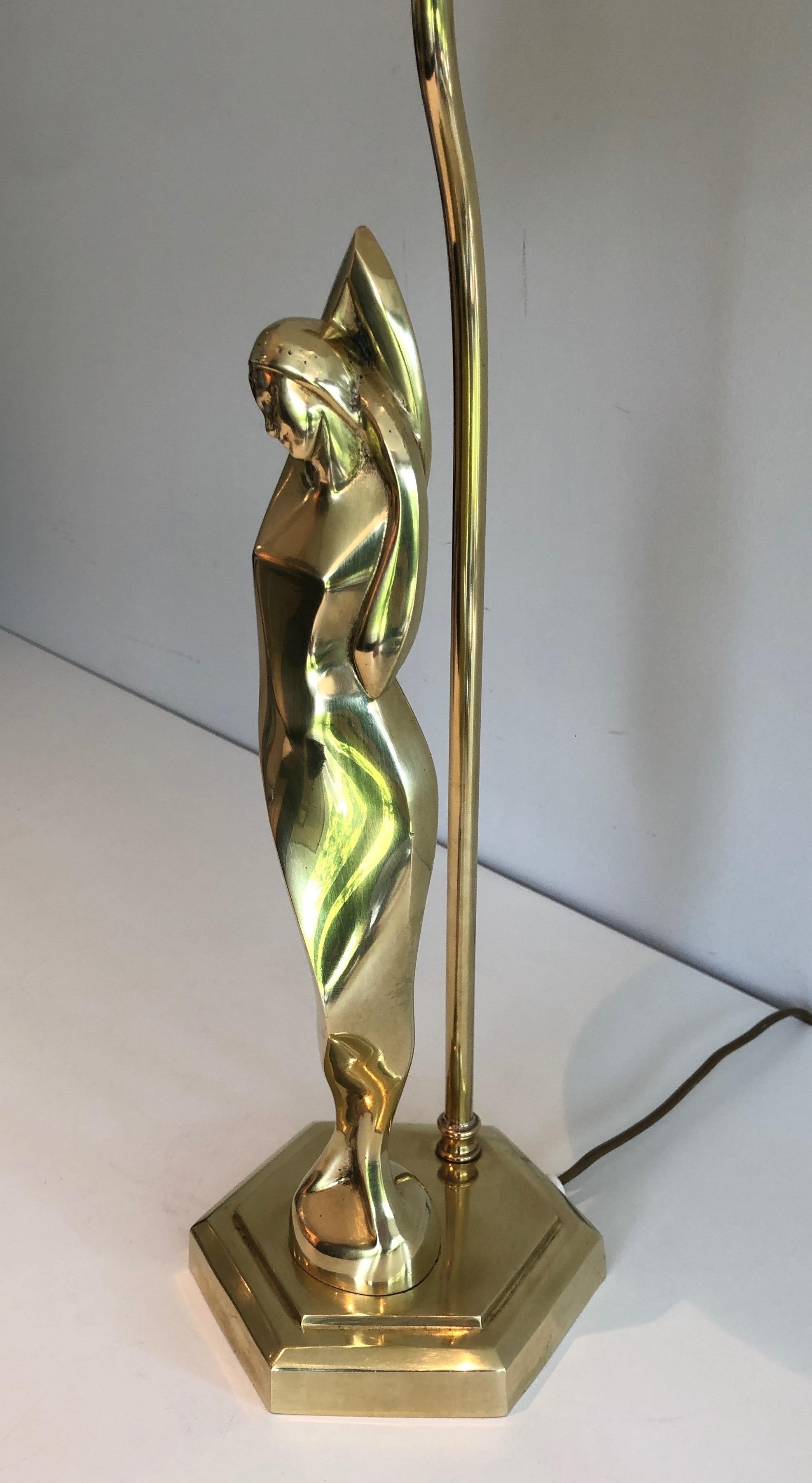 Brass Table Lamp Representing a Stylished Woman For Sale 1