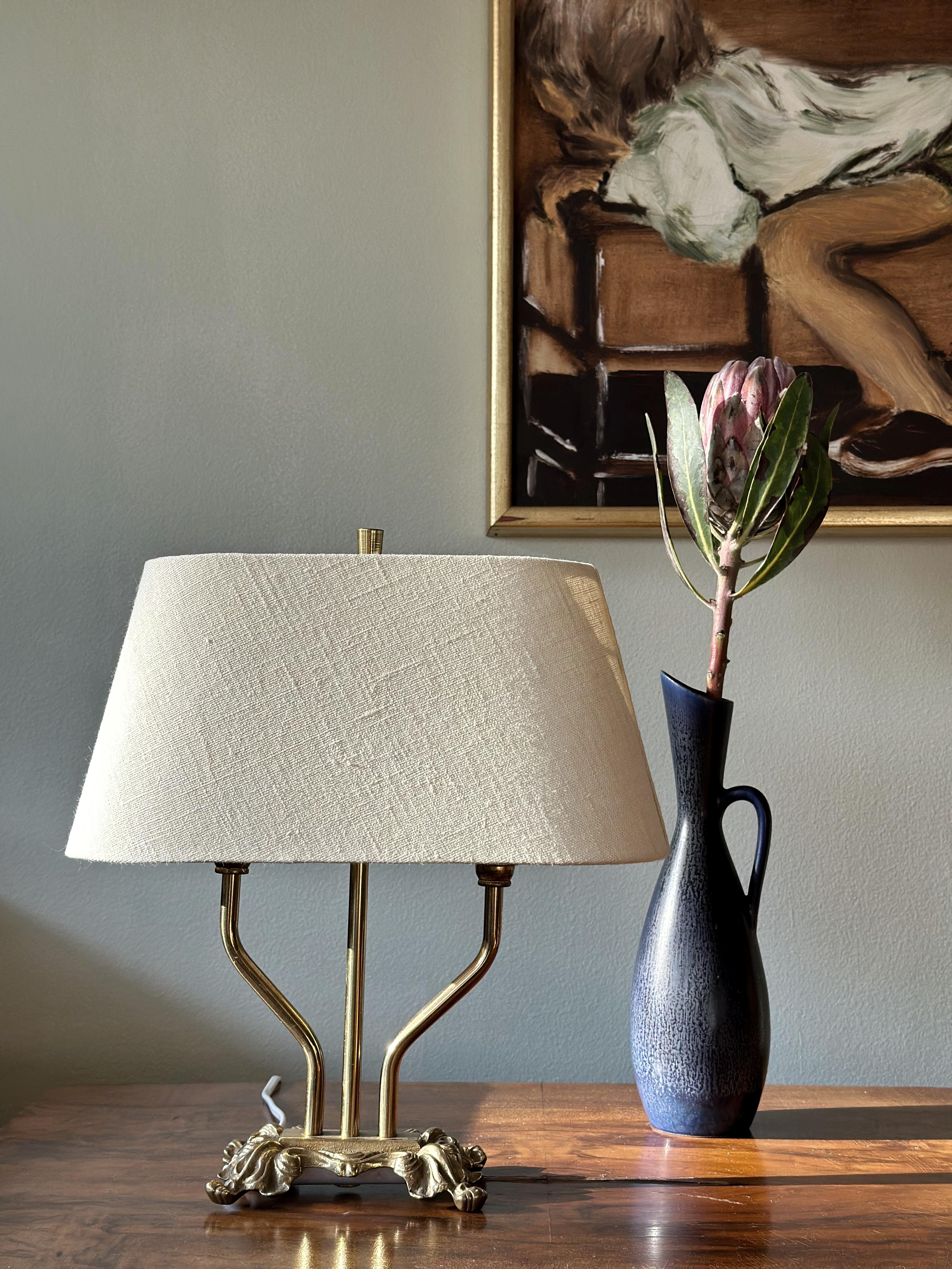 Brass Table Lamp Rococo style with Double arms. 1940's. In Good Condition For Sale In Bromma, SE