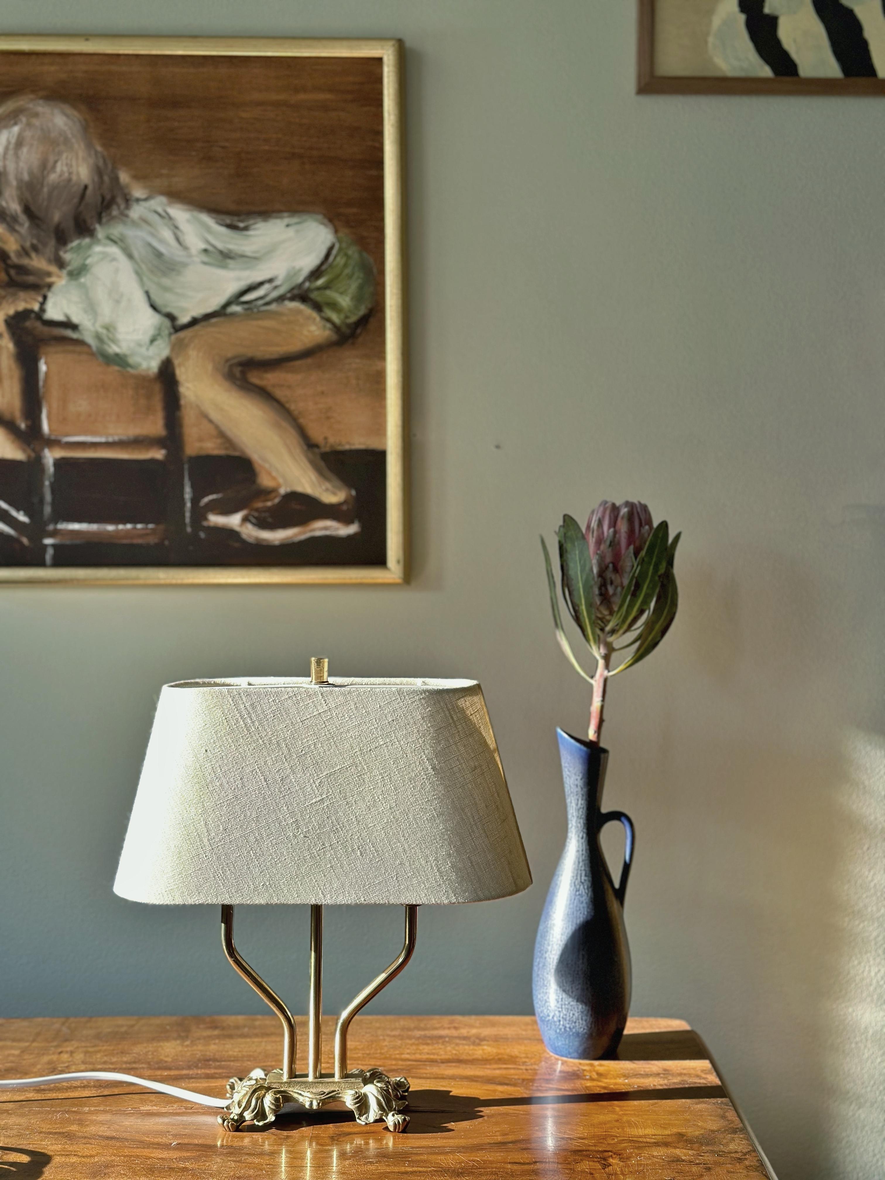 20th Century Brass Table Lamp Rococo style with Double arms. 1940's. For Sale