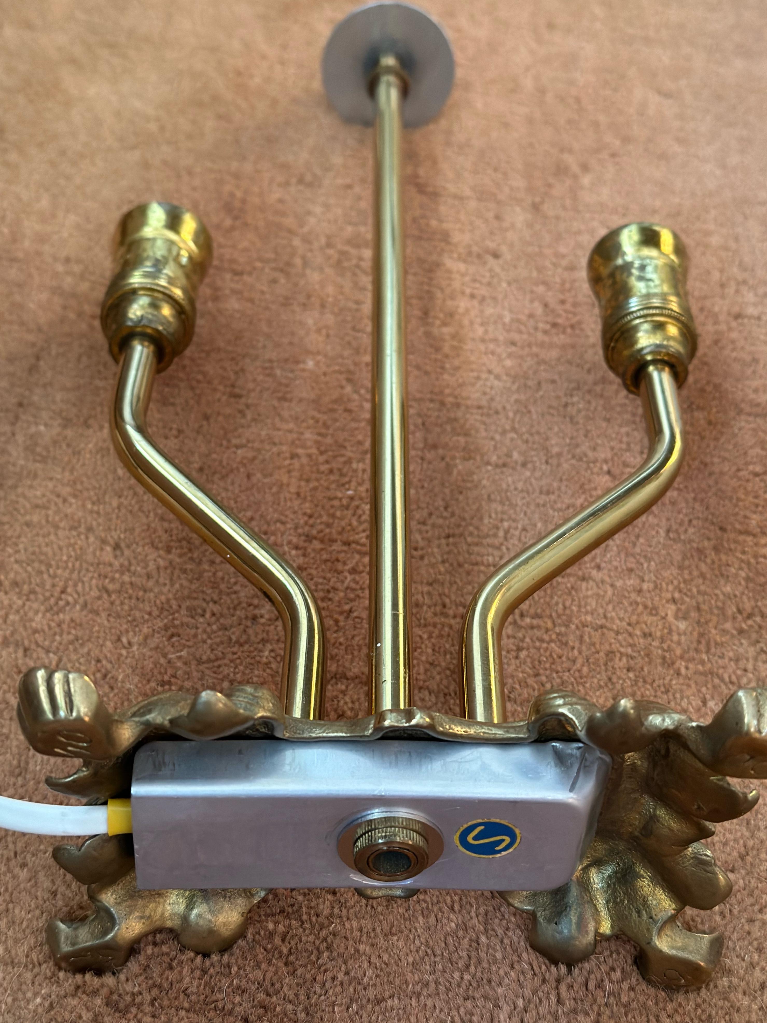 Brass Table Lamp Rococo style with Double arms. 1940's. For Sale 2