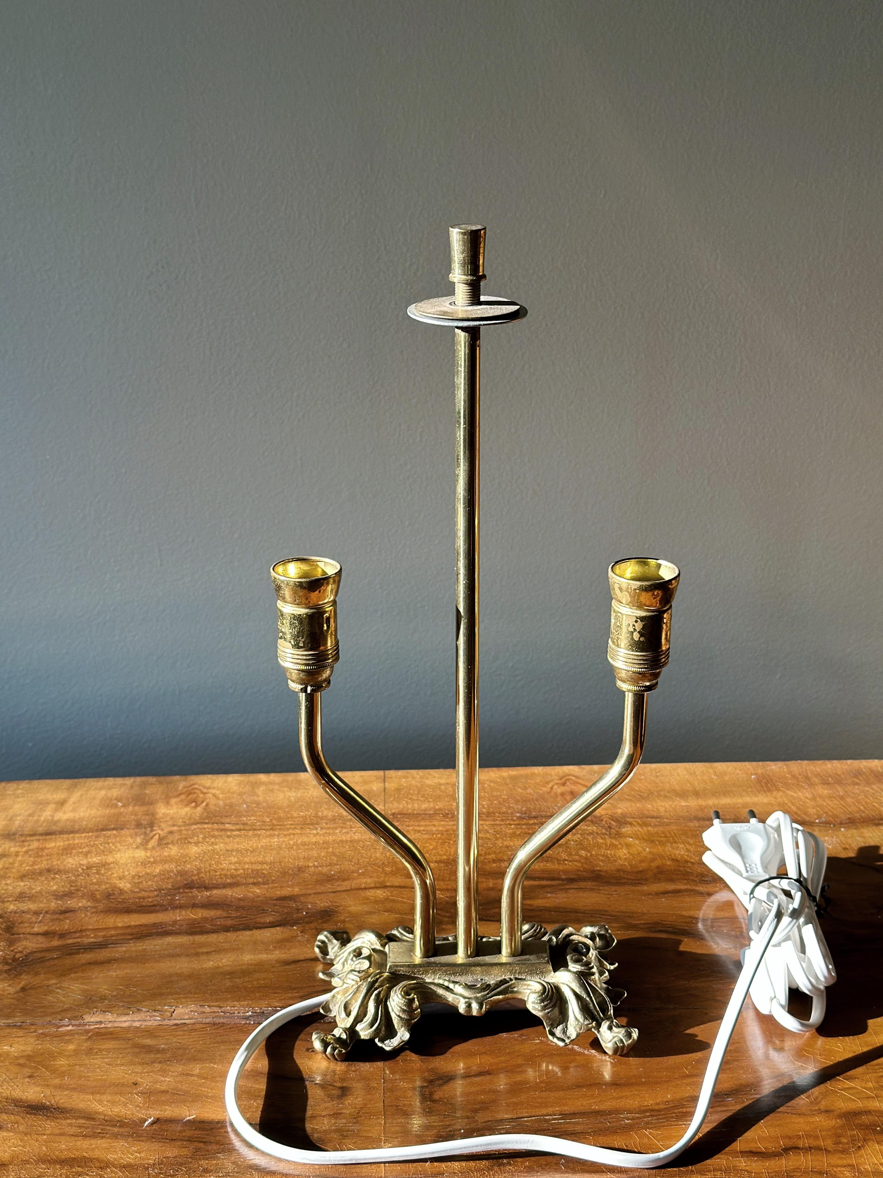 Brass Table Lamp Rococo style with Double arms. 1940's. For Sale 3