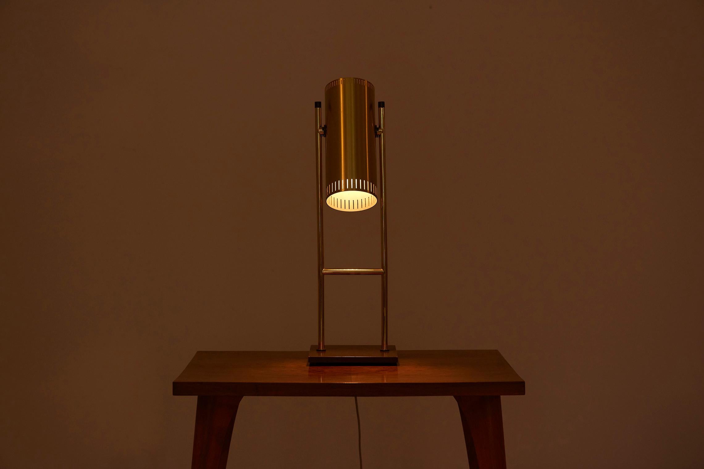 Scandinavian Modern Brass Table Lamp 'Trombone' by Jo Hammerborg for Fog & Mørup, Denmark, 1960s
