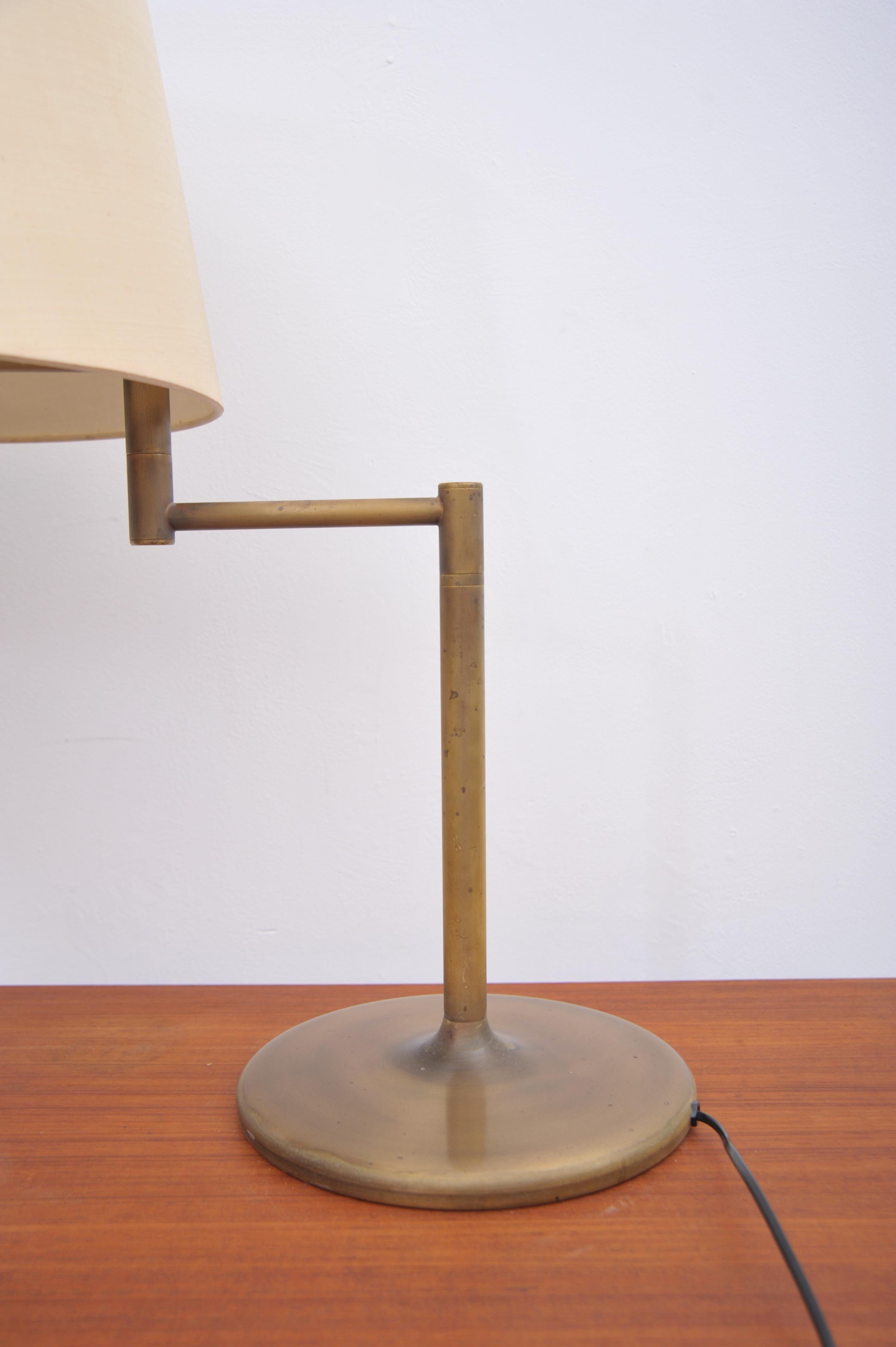 Brass Table Lamp with Adjustable Arm by Swiss Lamps International (1970s) For Sale 1