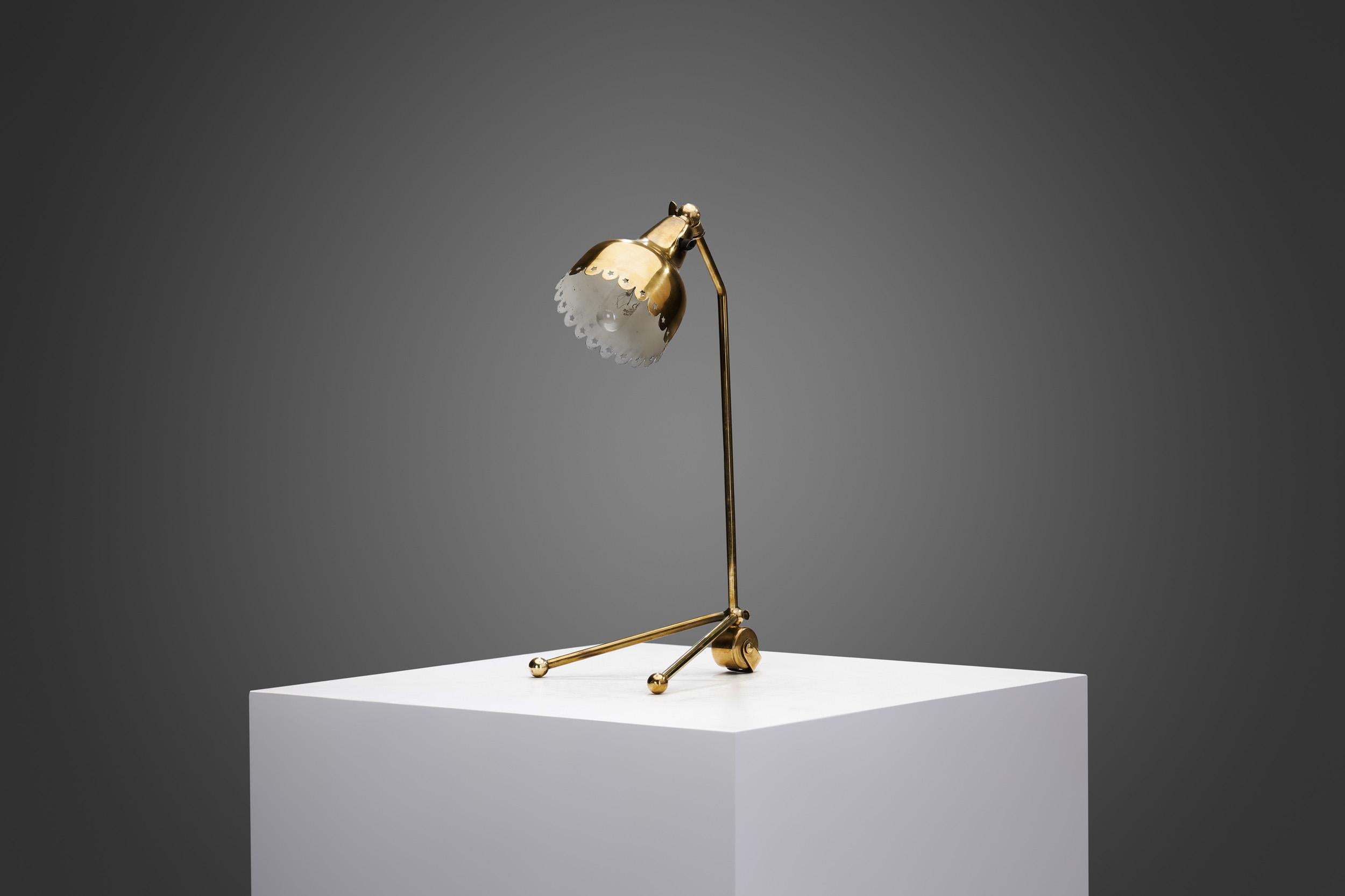 Mid-Century Modern Brass Table Lamp with Adjustable, Perforated Shade and Base, Europe ca 1950s