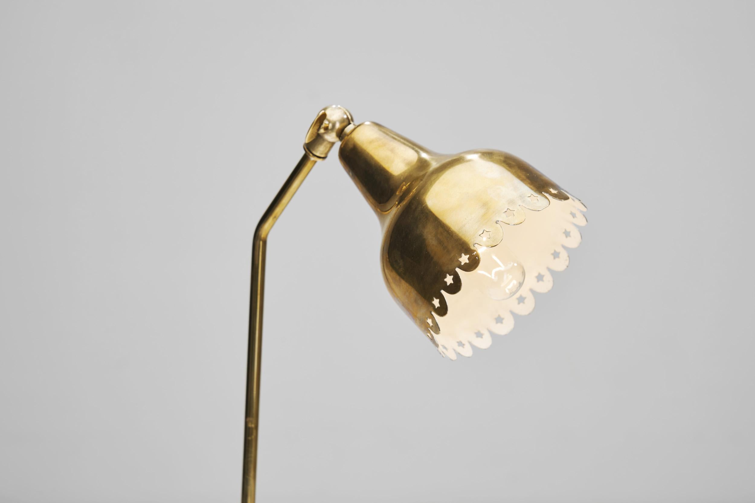 Brass Table Lamp with Adjustable, Perforated Shade and Base, Europe ca 1950s 3