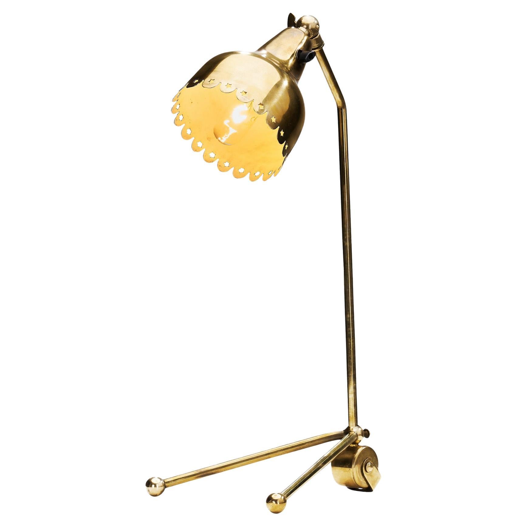 Brass Table Lamp with Adjustable, Perforated Shade and Base, Europe ca 1950s For Sale