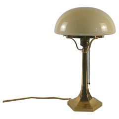 Brass Table Lamp with an Opaline Lampshade in Art Deco Style, 1980s