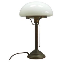 Brass Table Lamp with an Opaline Lampshade in Art Deco Style, 1980s