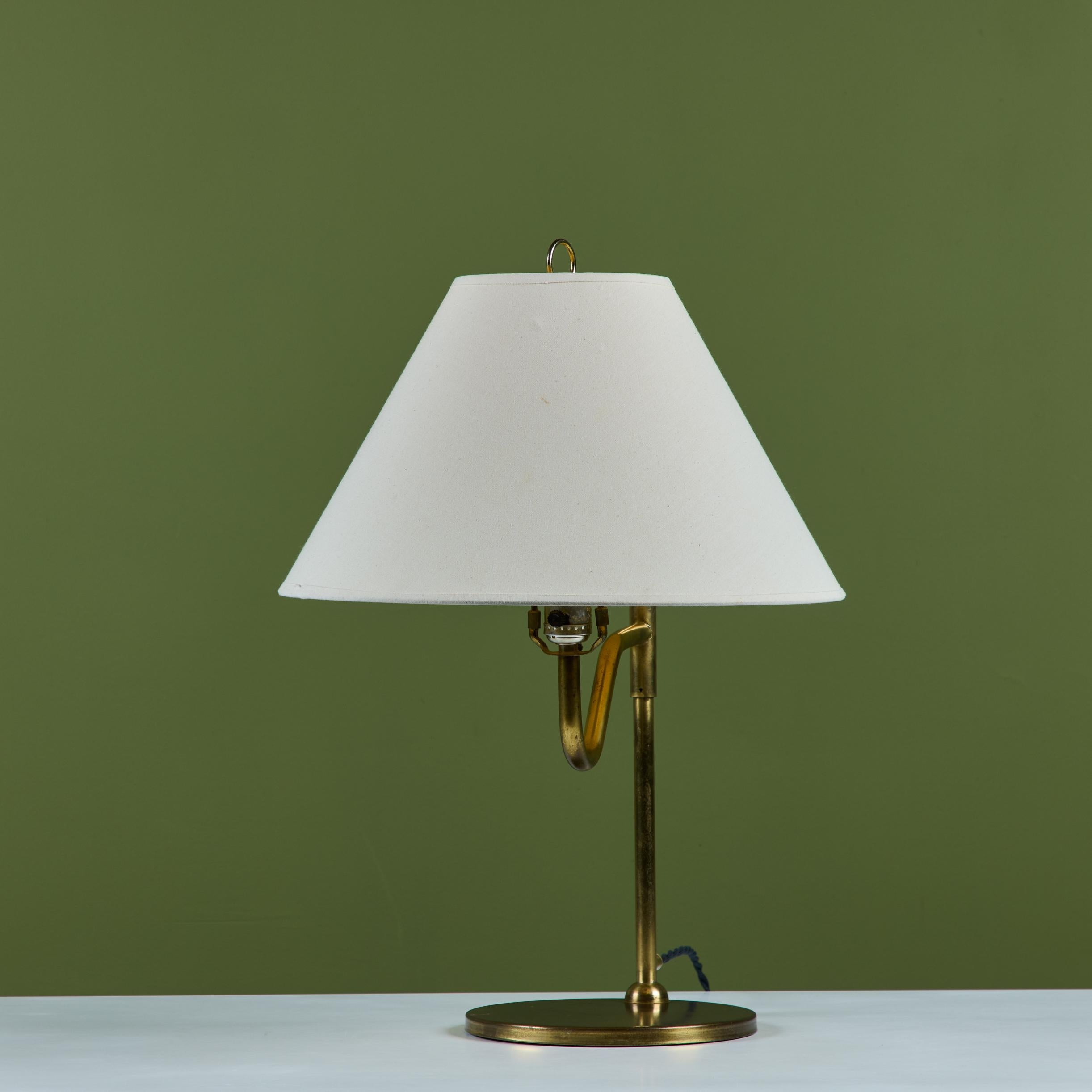 Unknown Brass Table Lamp with Curved Arm For Sale