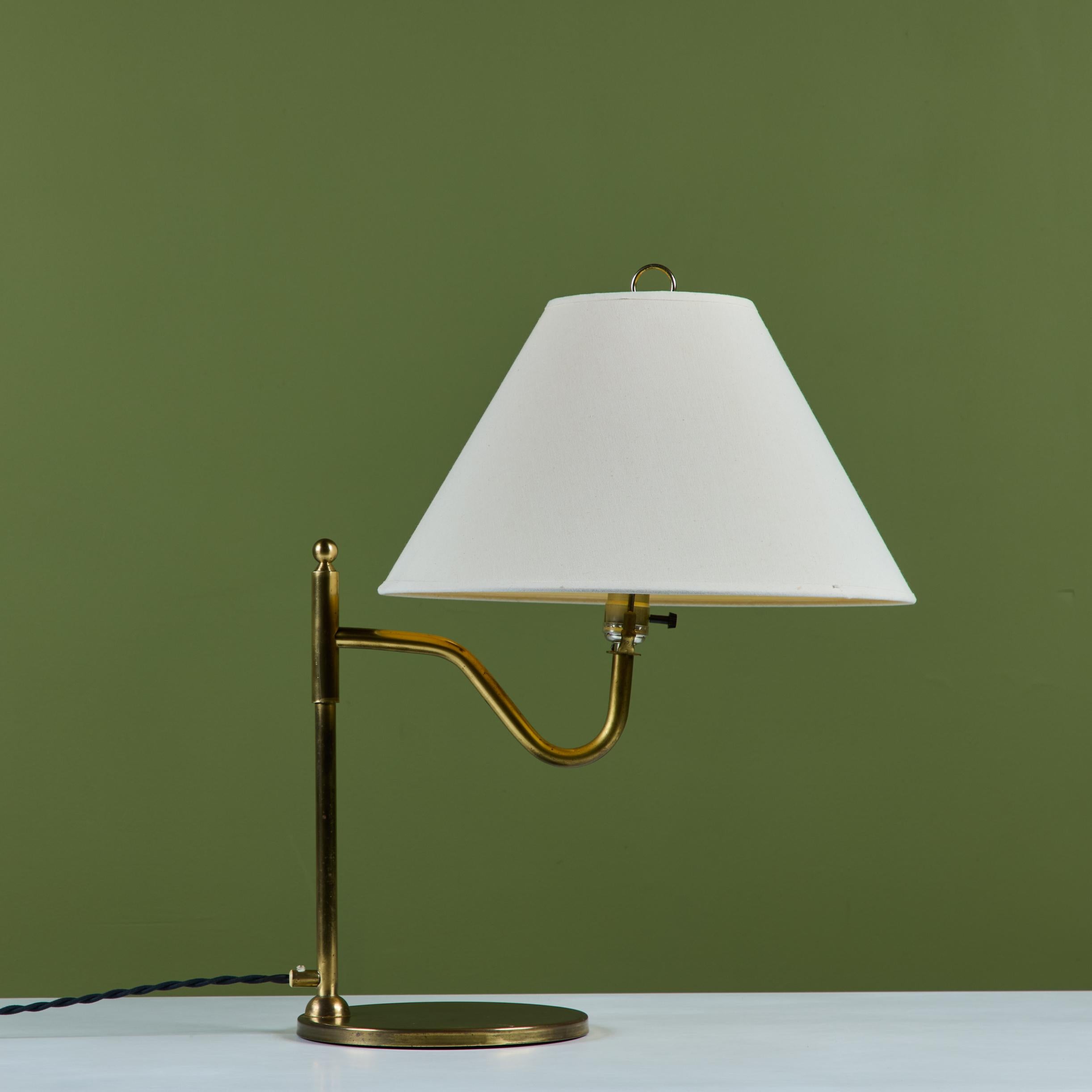 20th Century Brass Table Lamp with Curved Arm For Sale