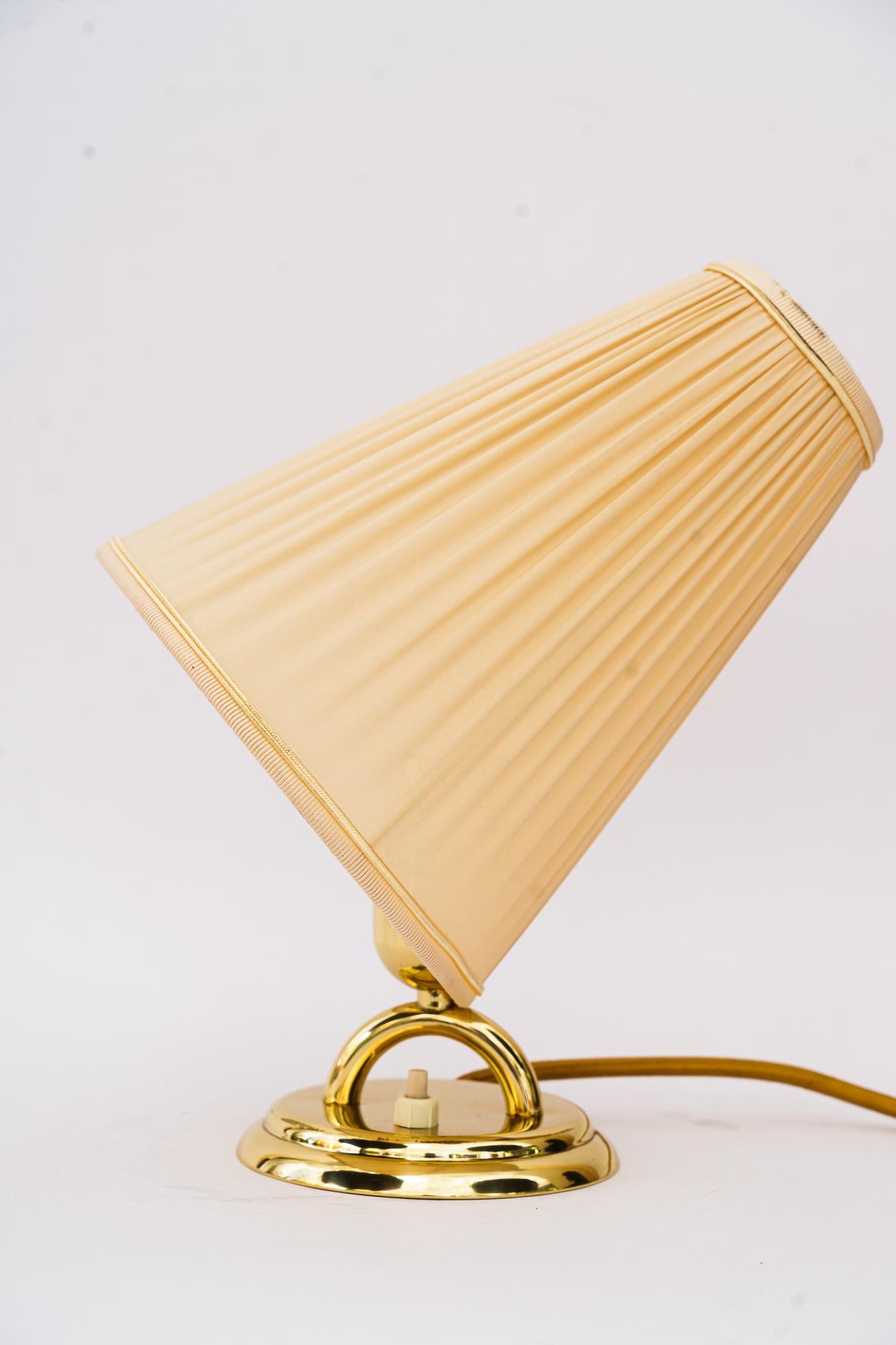 Mid-Century Modern Brass Table Lamp with Fabric Shade Vienna Around, 1950s For Sale