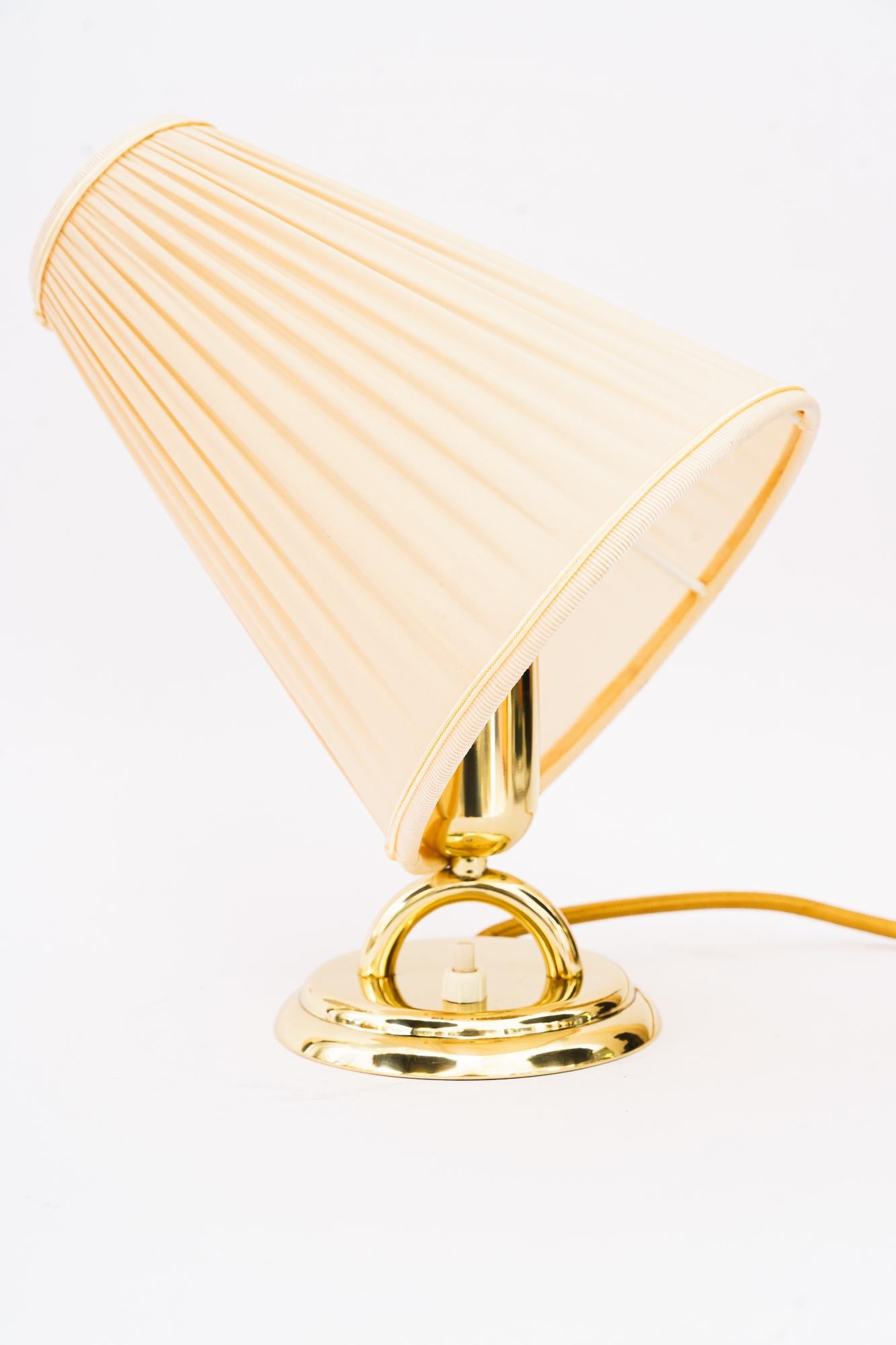 Austrian Brass Table Lamp with Fabric Shade Vienna Around, 1950s For Sale
