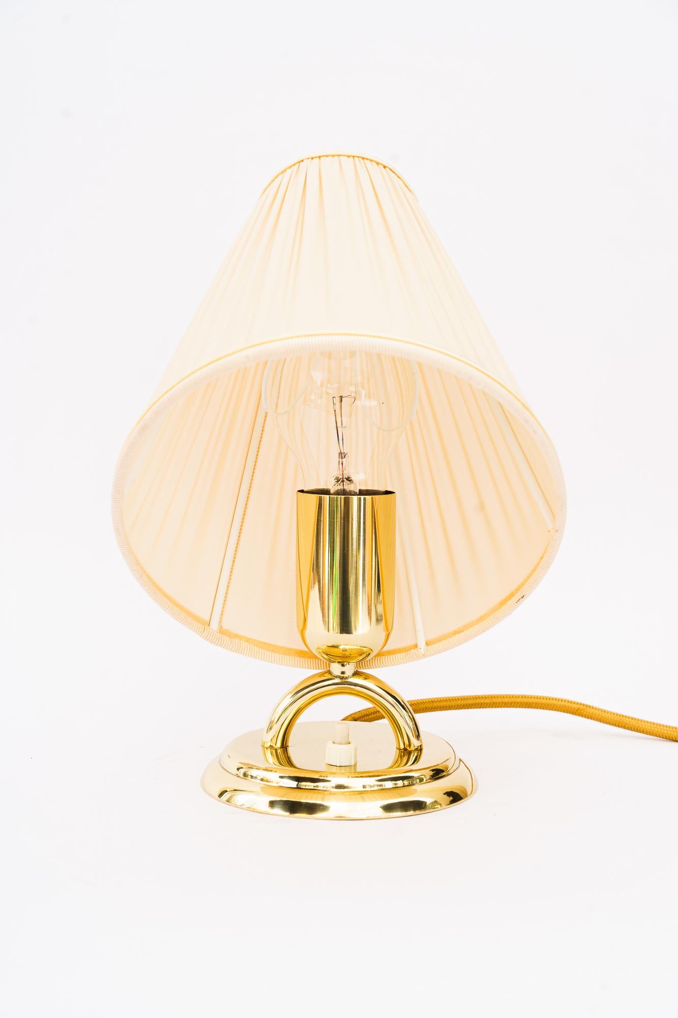 Lacquered Brass Table Lamp with Fabric Shade Vienna Around, 1950s For Sale
