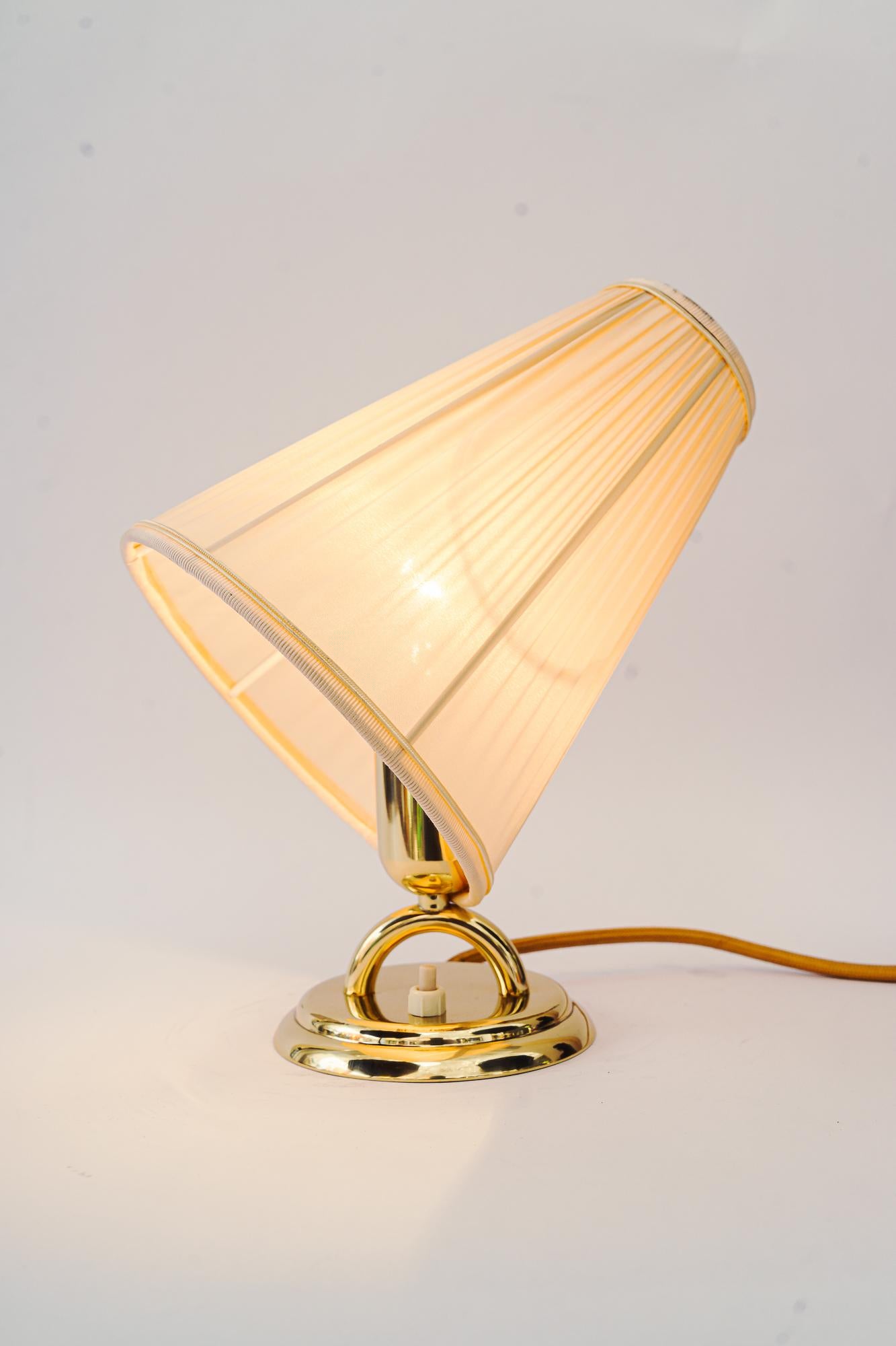 Mid-20th Century Brass Table Lamp with Fabric Shade Vienna Around, 1950s For Sale