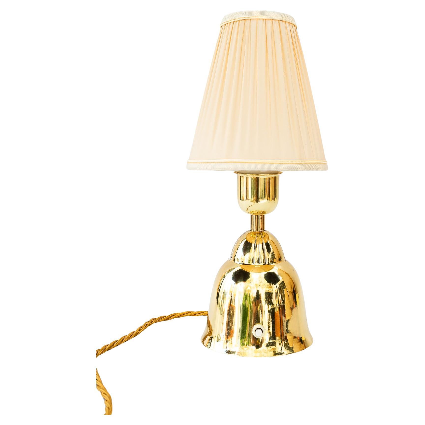 Messing Tischlampe mit Stoffschirm wien um 1950er