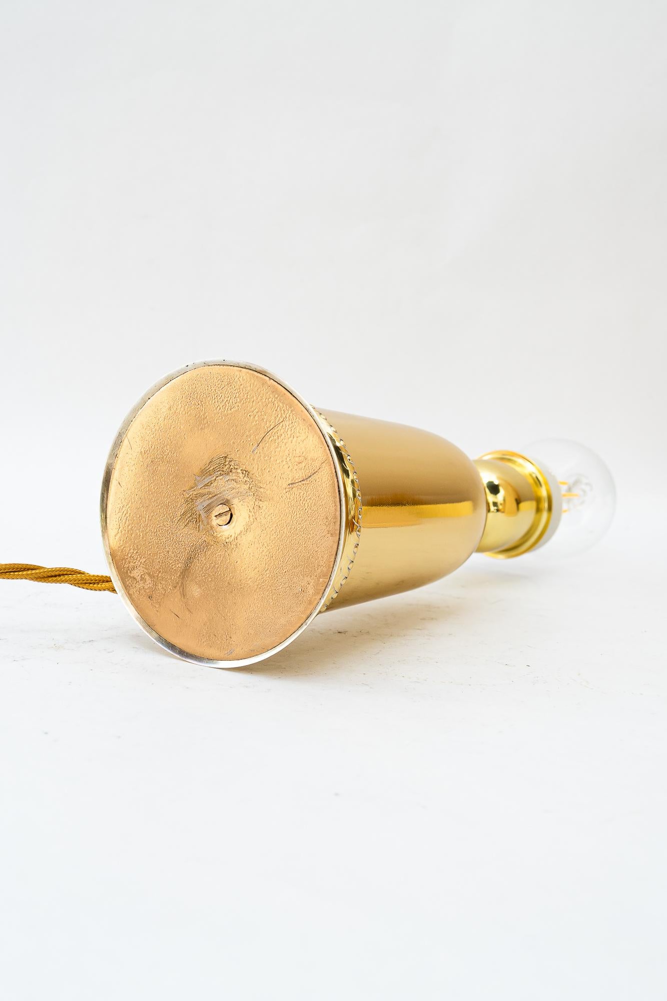 Brass table lamp with fabric shade vienna around 1960s For Sale 3
