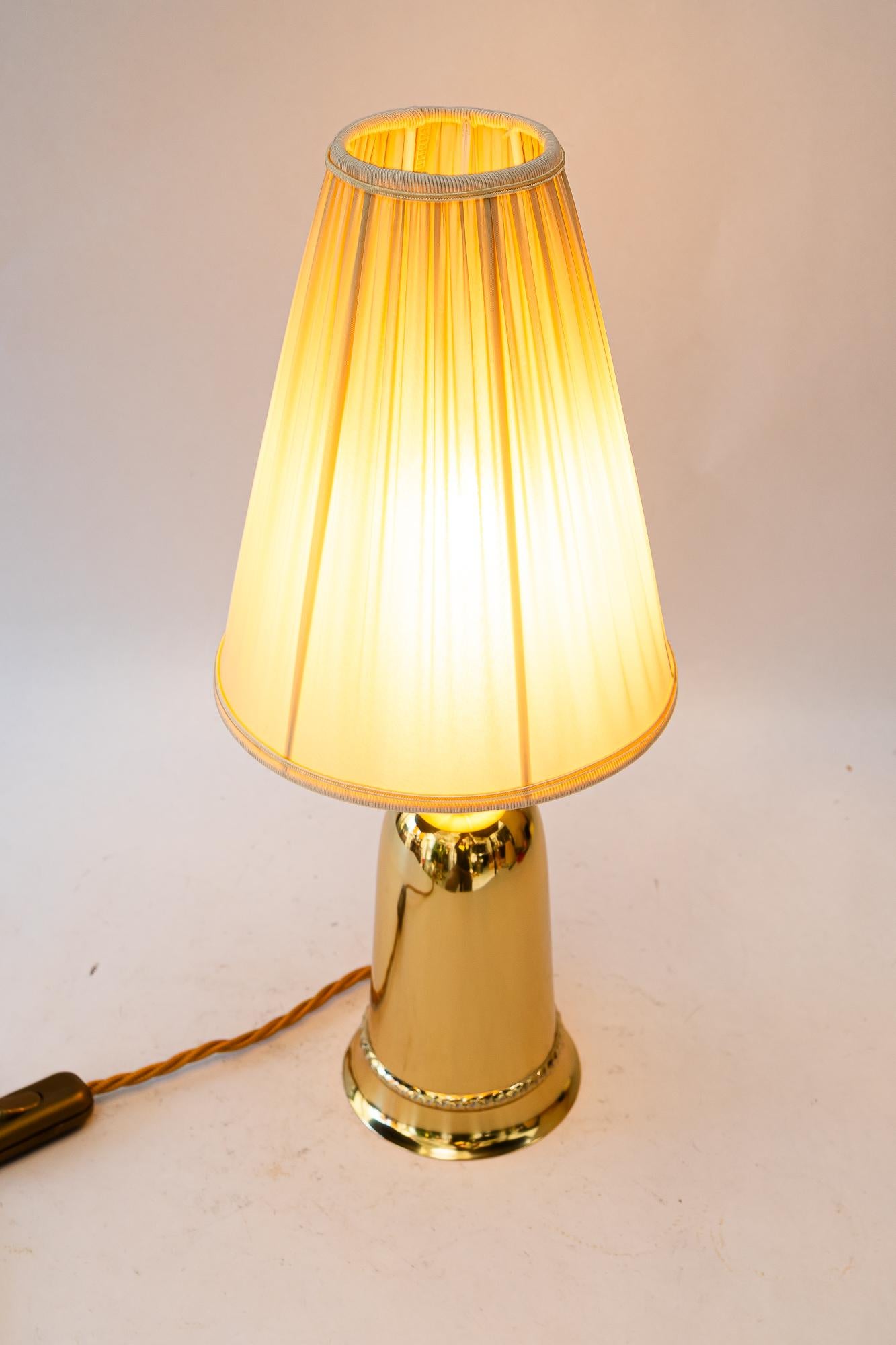Lacquered Brass table lamp with fabric shade vienna around 1960s For Sale