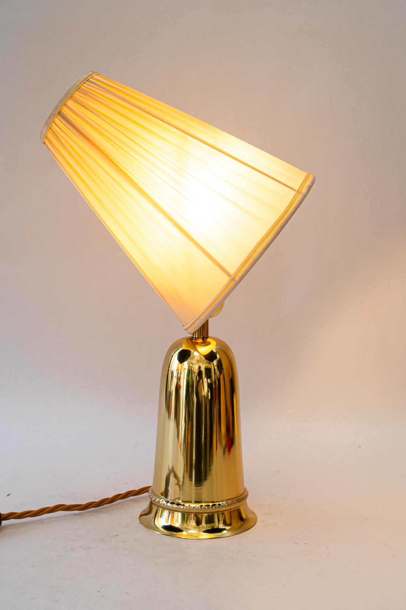 Brass table lamp with fabric shade vienna around 1960s For Sale 1