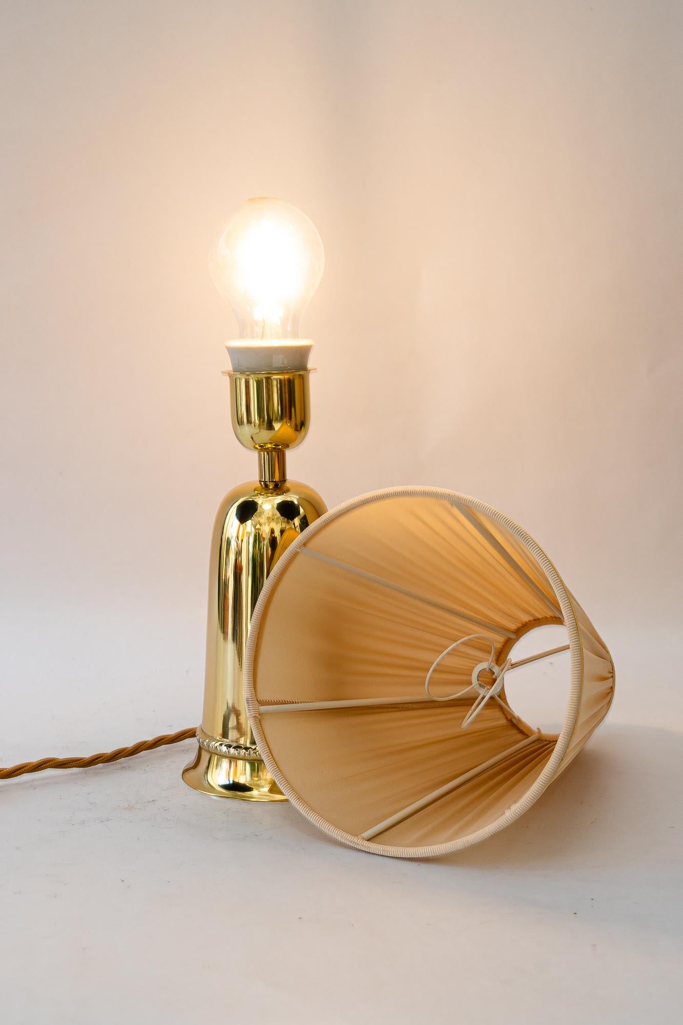 Brass table lamp with fabric shade vienna around 1960s For Sale 2